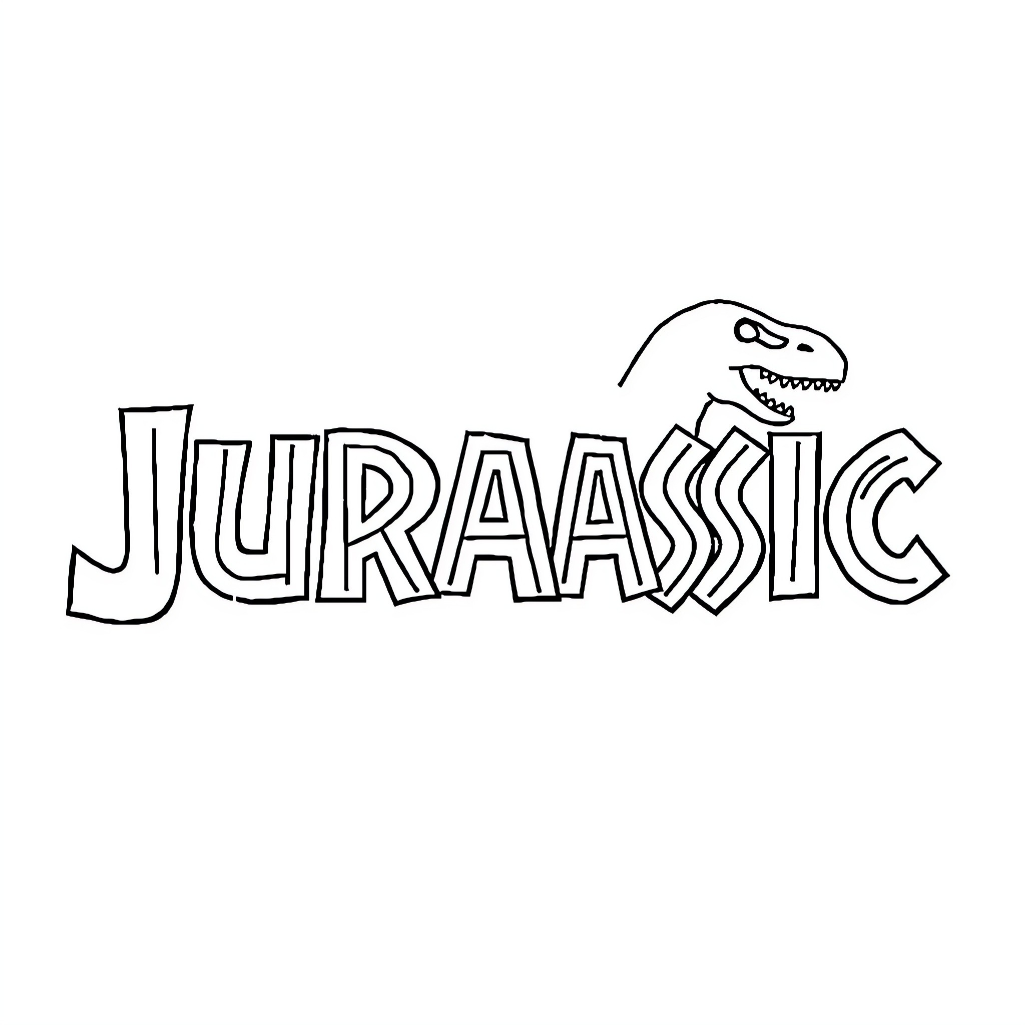 Jurassic dinosaur title illustration Coloring Page (free black-and-white line drawing printable PDF for all, from beginners to advanced learners, including children, teens, adults, and seniors)