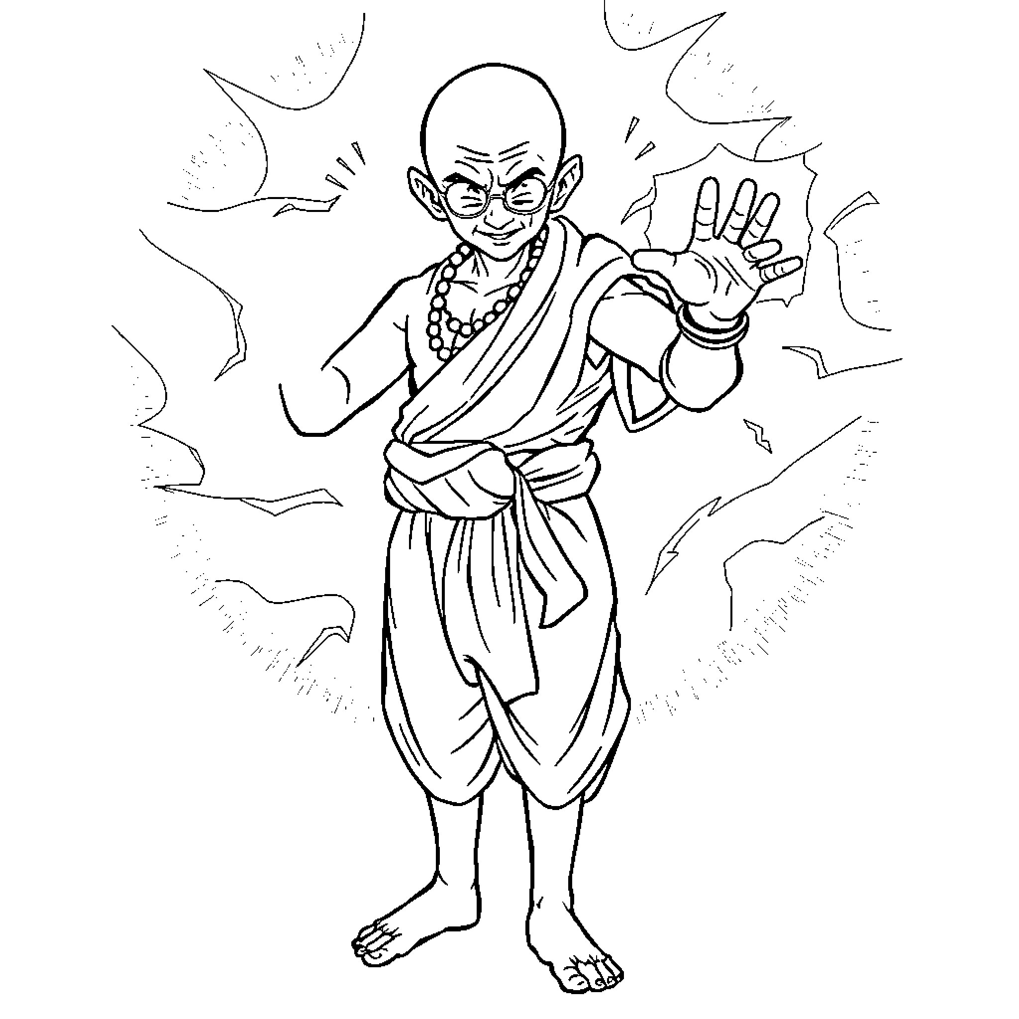 Gandhi in Spiritual Contemplation Coloring Page (free black-and-white line drawing printable PDF for all, from beginners to advanced learners, including children, teens, adults, and seniors)