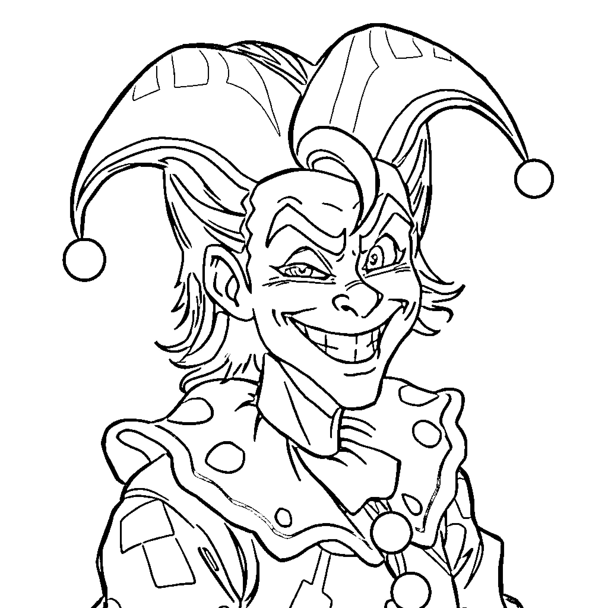 Hisoka's Mischievous Grin Coloring Page (free black-and-white line drawing printable PDF for all, from beginners to advanced learners, including children, teens, adults, and seniors)