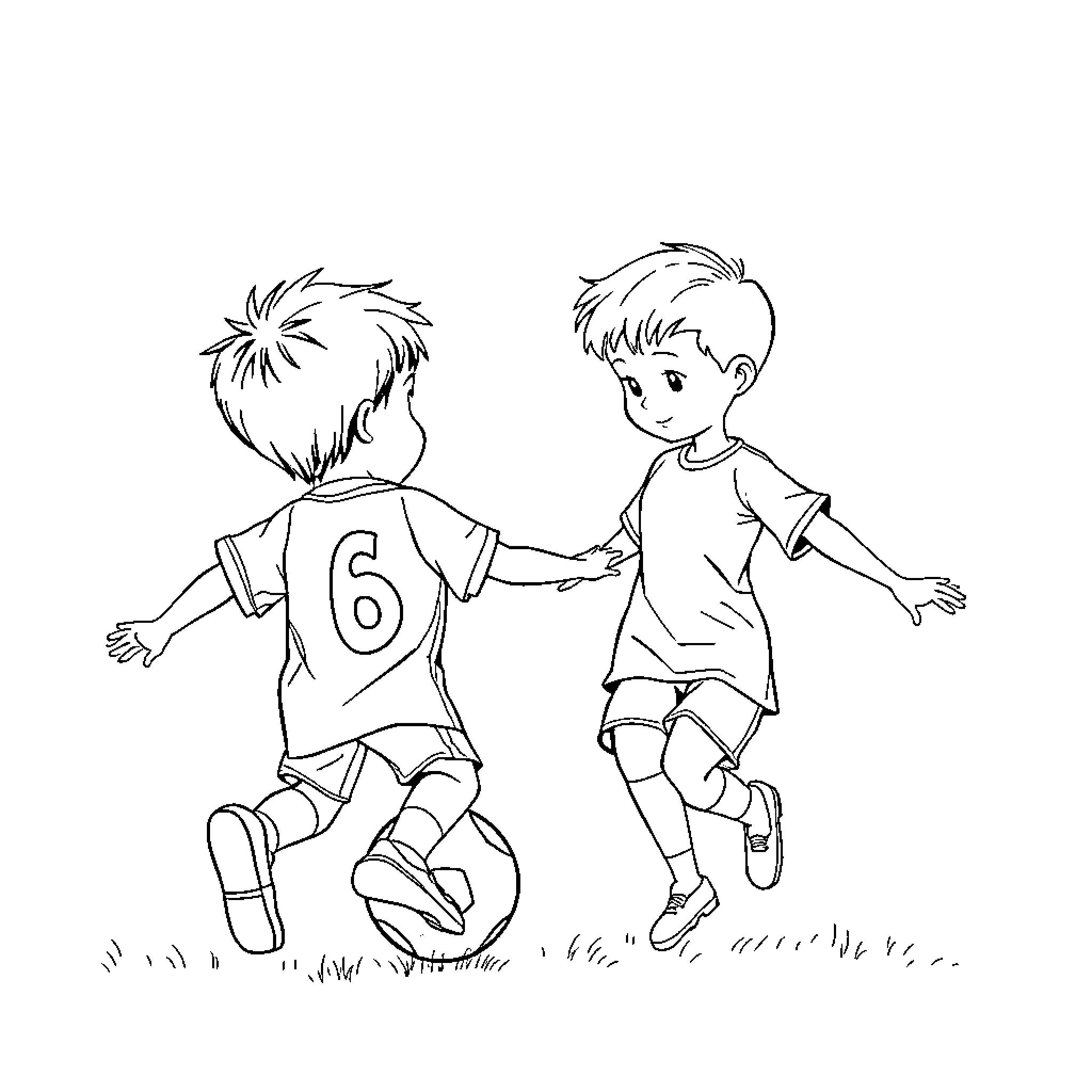 Niños jugando alegremente en el patio Coloring Page (free black-and-white line drawing printable PDF for all, from beginners to advanced learners, including children, teens, adults, and seniors)