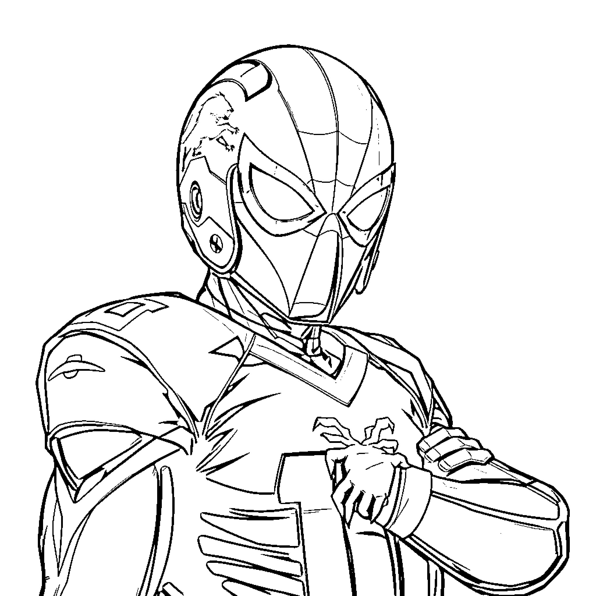 Spider-Man in heroic action pose Coloring Page (free black-and-white line drawing printable PDF for all, from beginners to advanced learners, including children, teens, adults, and seniors)