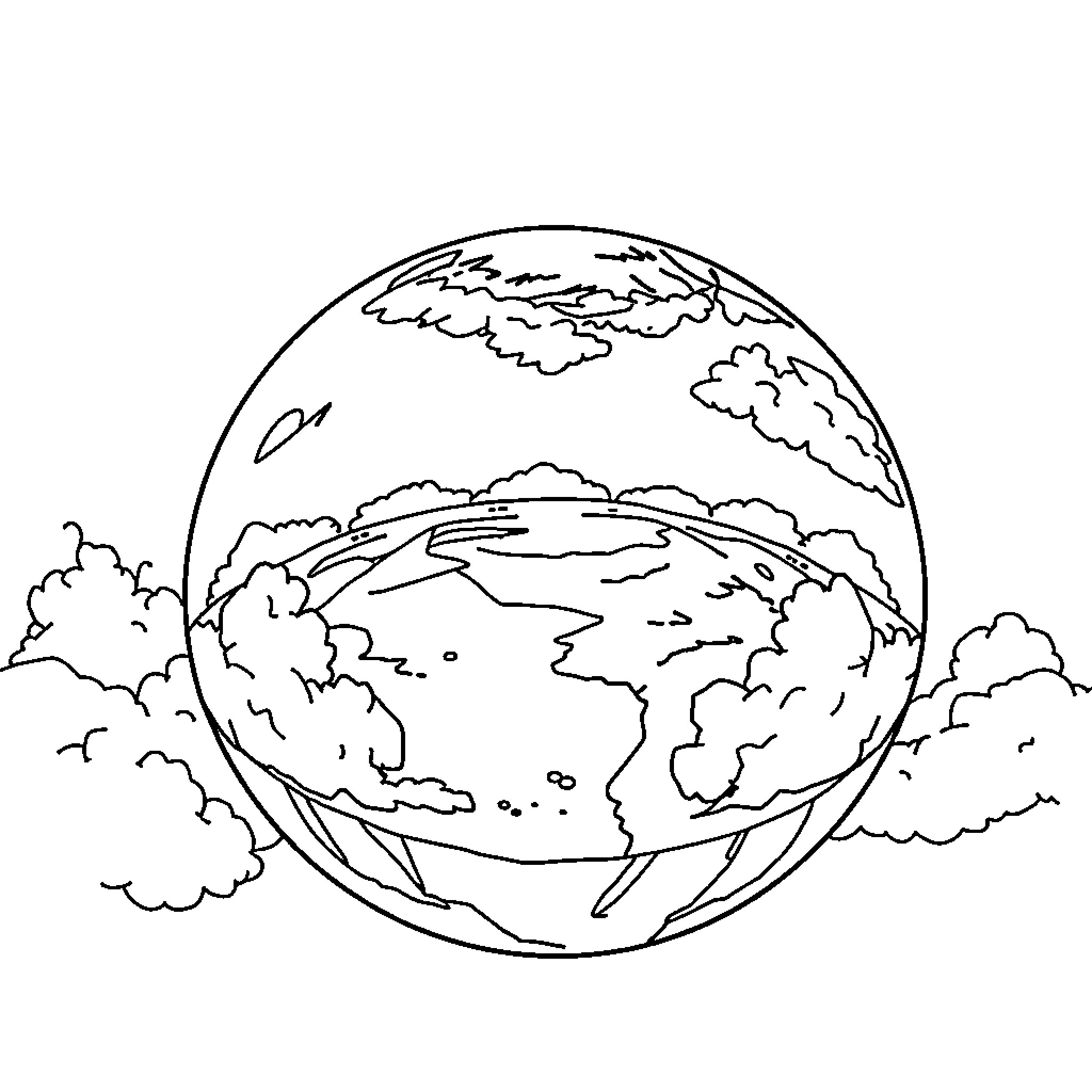 Earth surrounded by clouds in the sky Coloring Page (free black-and-white line drawing printable PDF for all, from beginners to advanced learners, including children, teens, adults, and seniors)