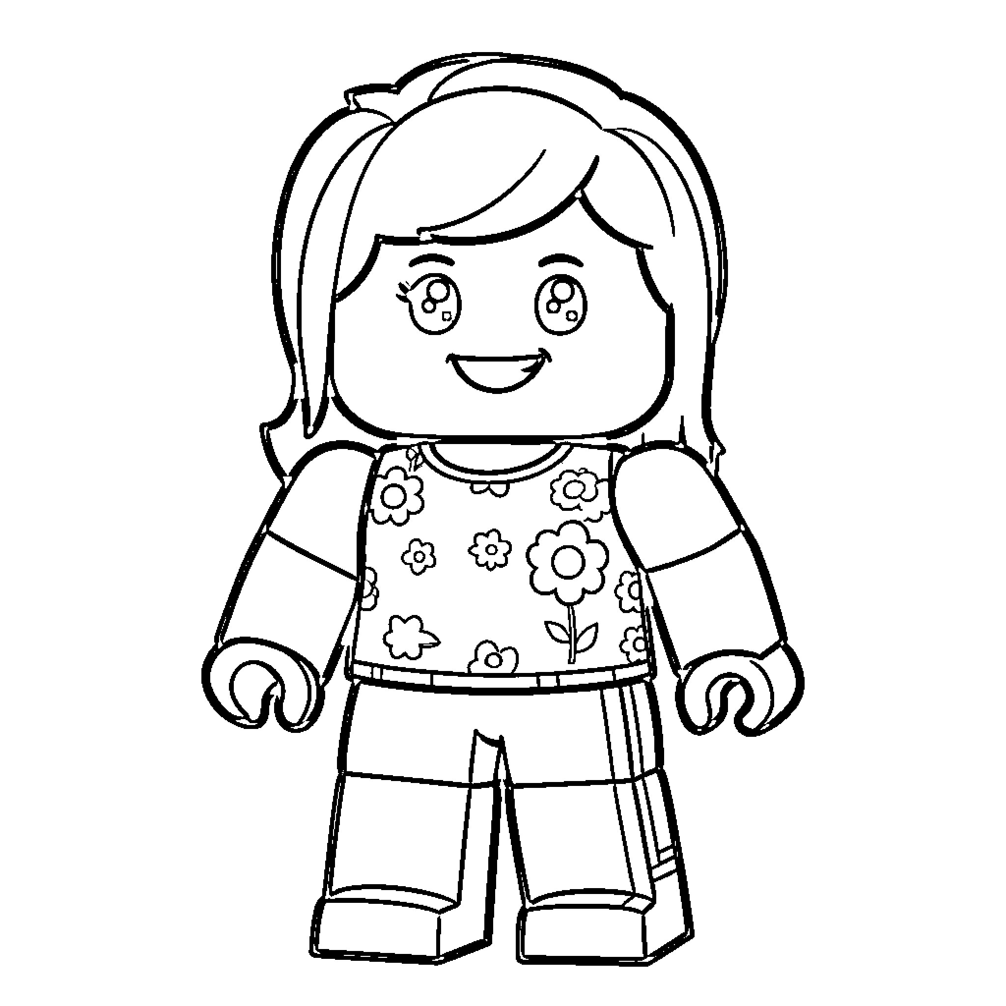 Roblox Character happily smiling and posing Coloring Page (free black-and-white line drawing printable PDF for all, from beginners to advanced learners, including children, teens, adults, and seniors)