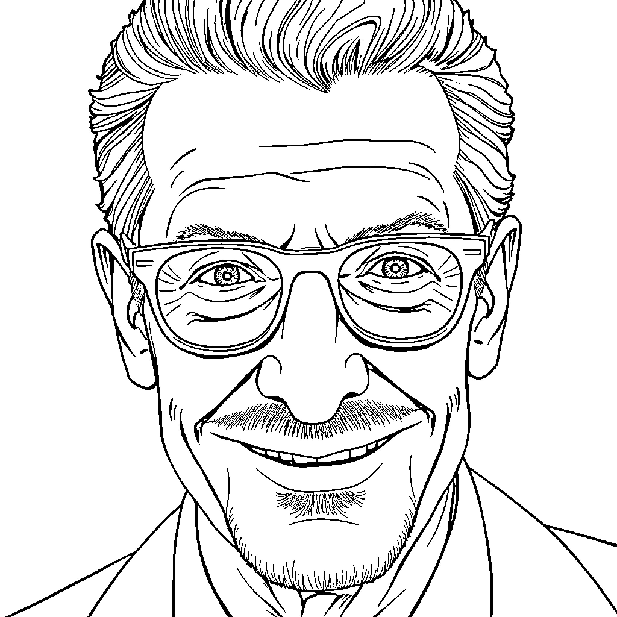 Jeff Goldblum in an artistic portrait Coloring Page (free black-and-white line drawing printable PDF for all, from beginners to advanced learners, including children, teens, adults, and seniors)