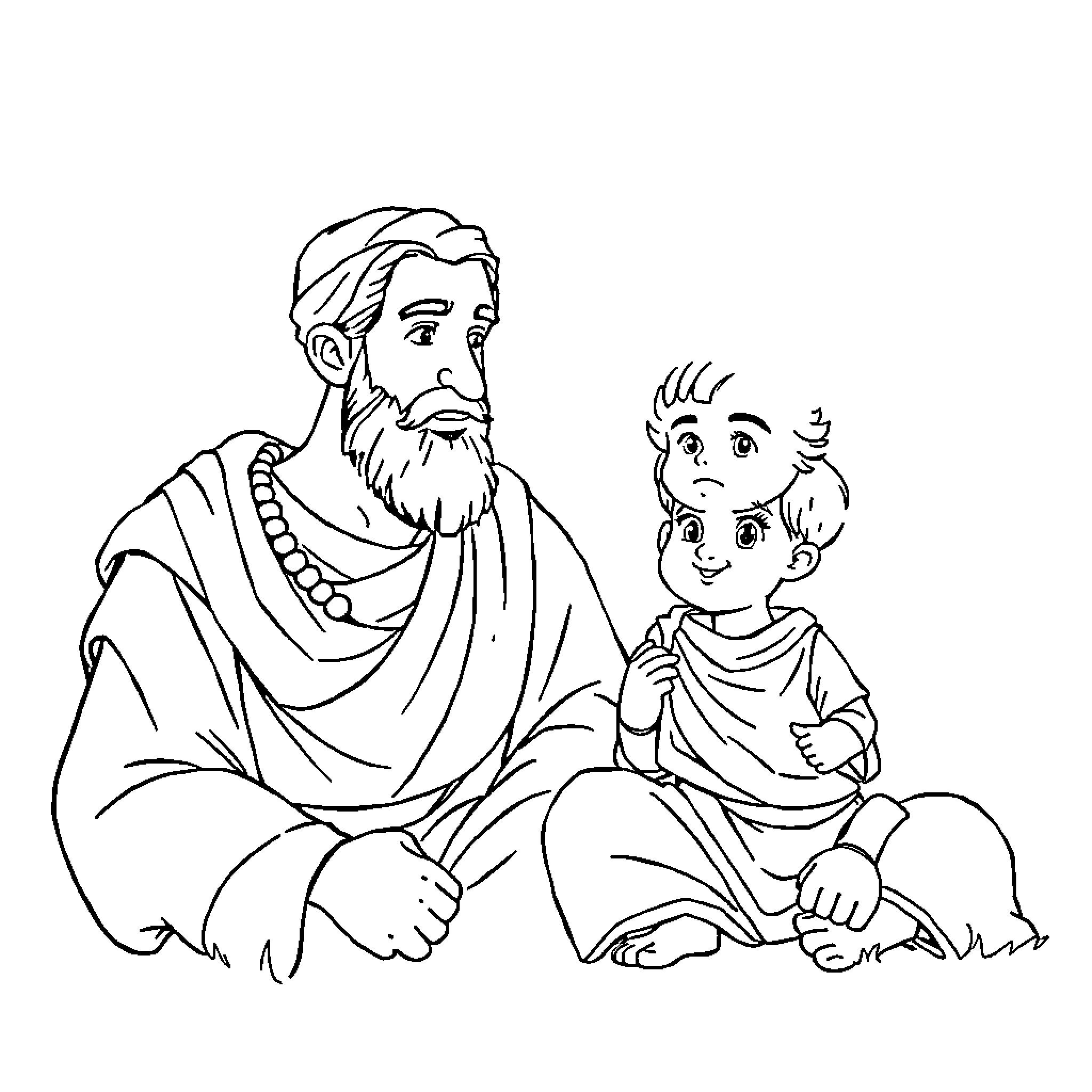 Hermanos: A Thoughtful Conversation Coloring Page (free black-and-white line drawing printable PDF for all, from beginners to advanced learners, including children, teens, adults, and seniors)