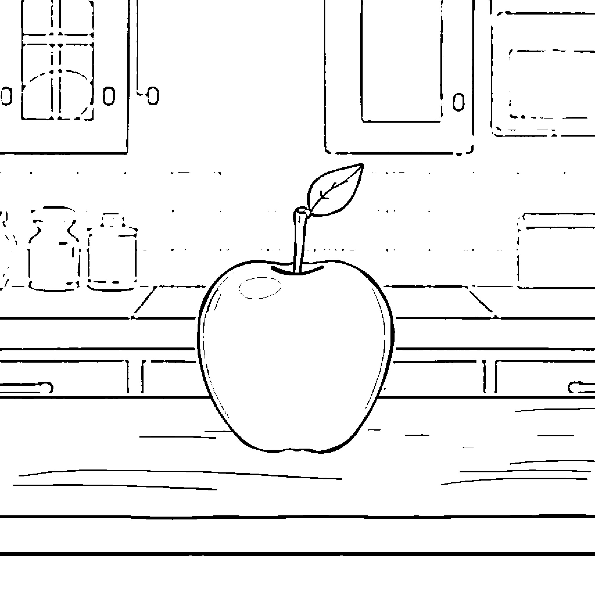 Apple in simple line drawing Coloring Page (free black-and-white line drawing printable PDF for all, from beginners to advanced learners, including children, teens, adults, and seniors)