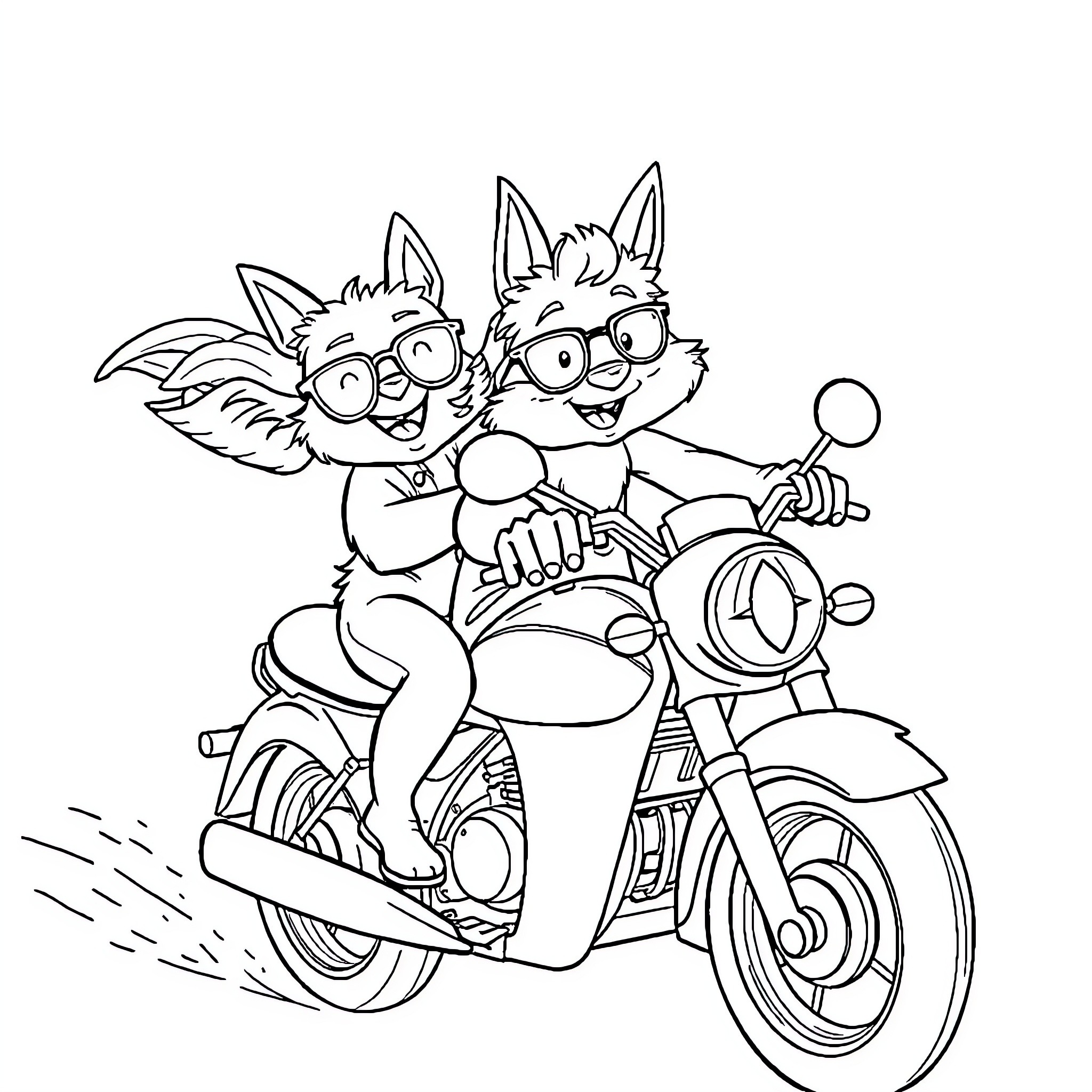 Bluey's Motorcycle Adventure Coloring Page (free black-and-white line drawing printable PDF for all, from beginners to advanced learners, including children, teens, adults, and seniors)