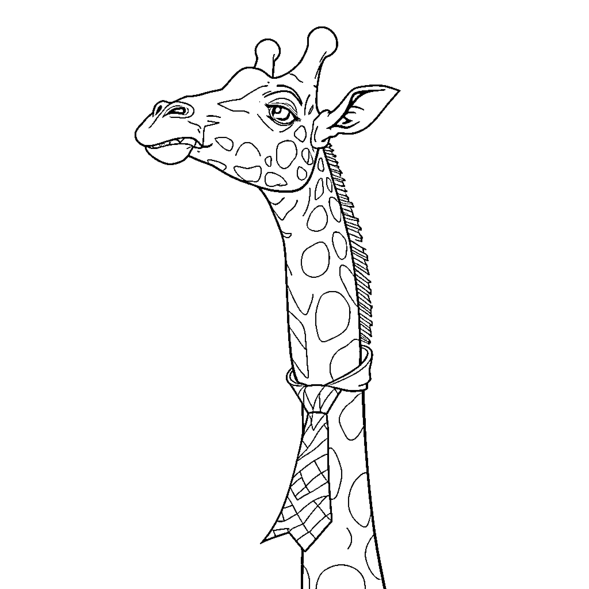Giraffe in a playful pose Coloring Page (free black-and-white line drawing printable PDF for all, from beginners to advanced learners, including children, teens, adults, and seniors)