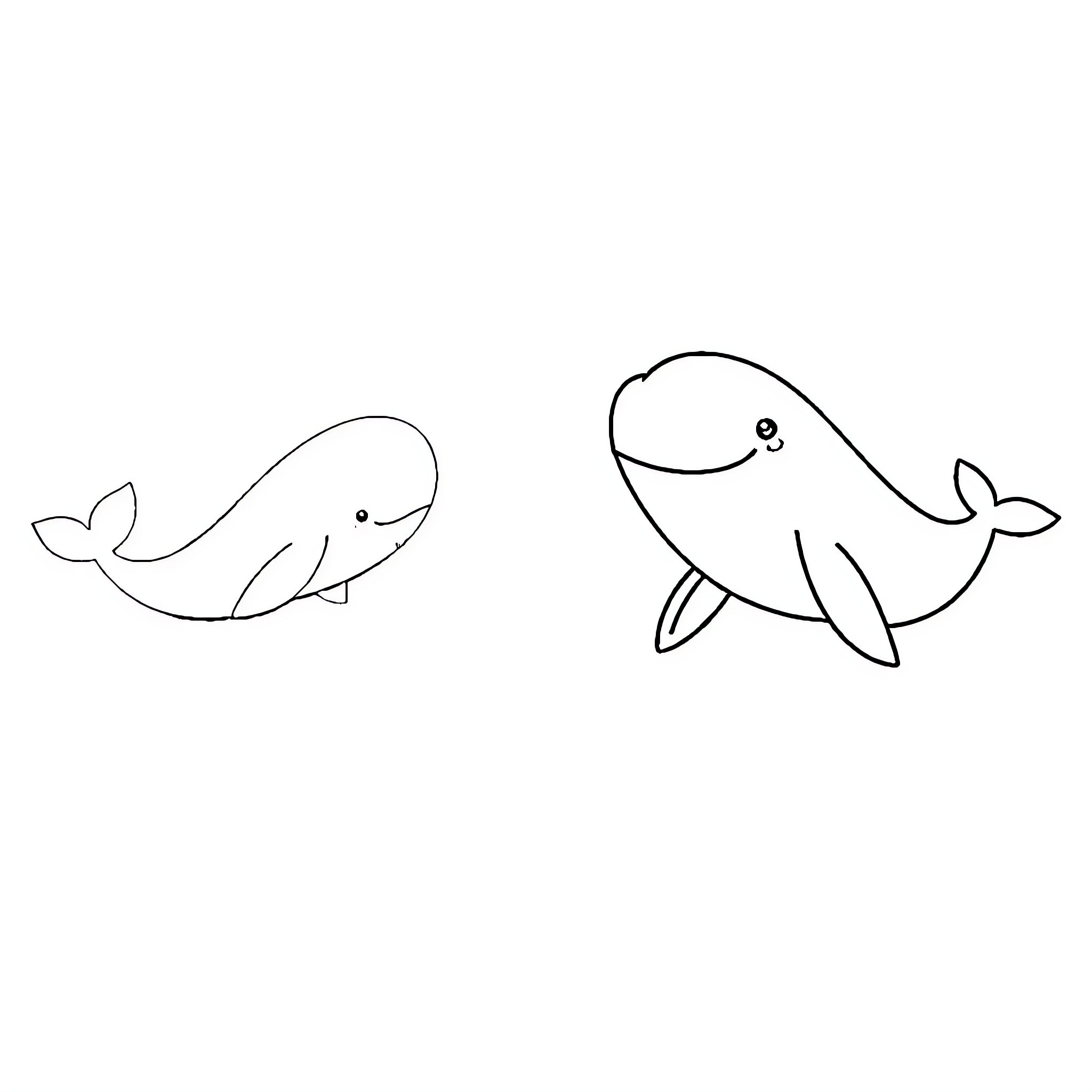 Whale cartoon friends swimming together Coloring Page (free black-and-white line drawing printable PDF for all, from beginners to advanced learners, including children, teens, adults, and seniors)
