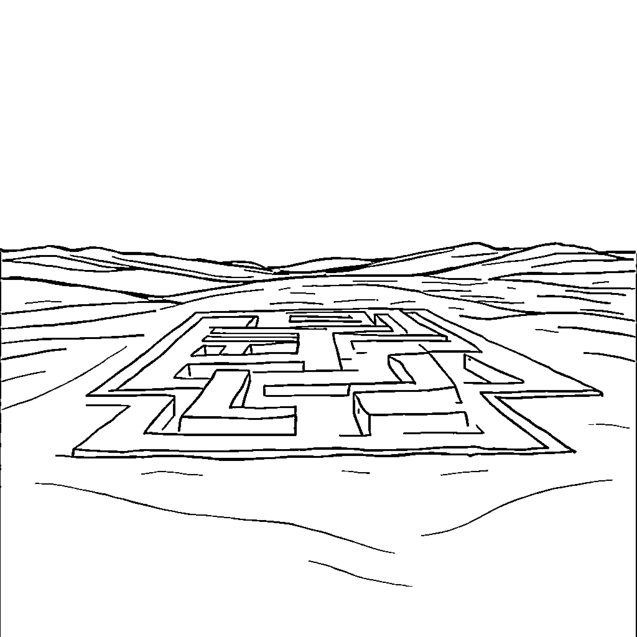 Desert maze in the wilderness Coloring Page (free black-and-white line drawing printable PDF for all, from beginners to advanced learners, including children, teens, adults, and seniors)