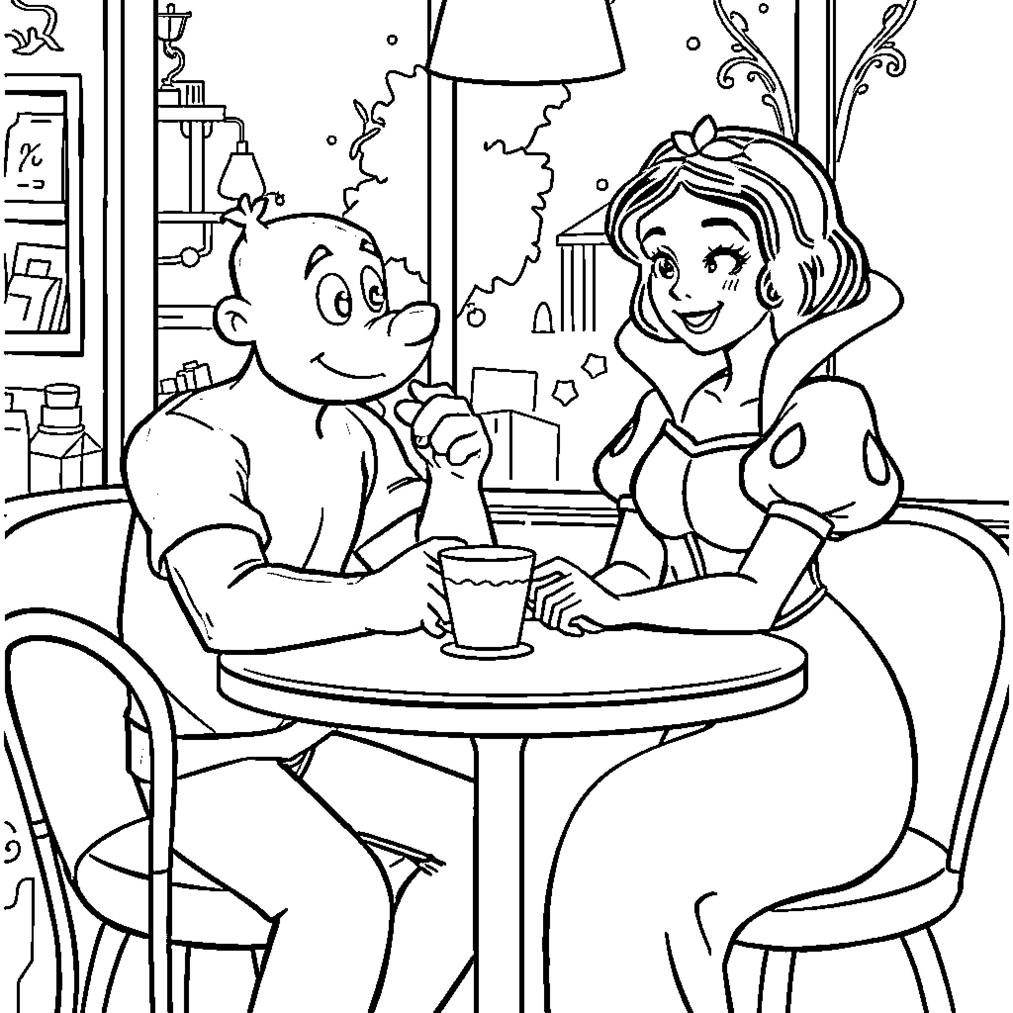 Bluey and her friend having a cheerful conversation Coloring Page (free black-and-white line drawing printable PDF for all, from beginners to advanced learners, including children, teens, adults, and seniors)