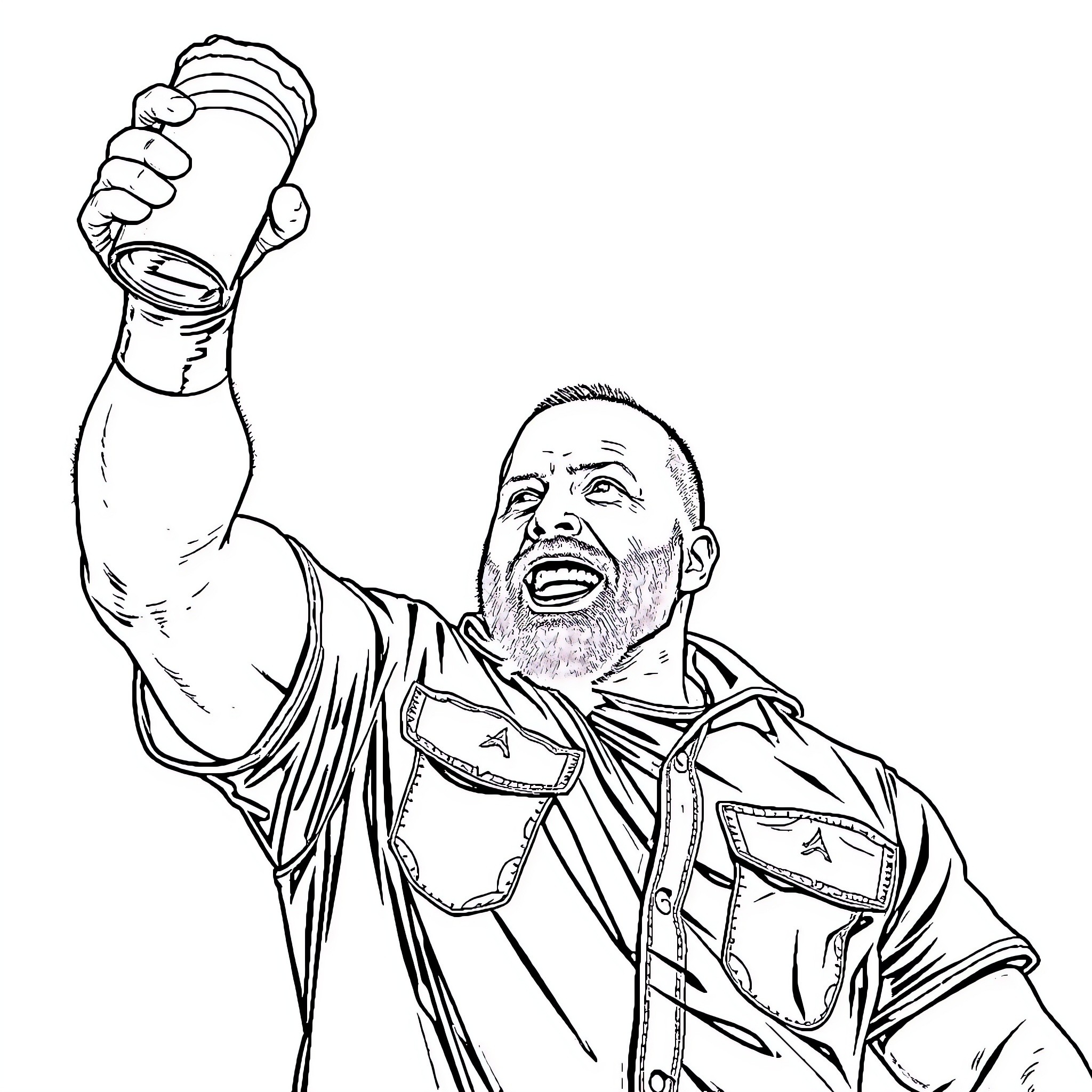 Stone Cold Steve Austin Triumphantly Raising Fist Coloring Page (free black-and-white line drawing printable PDF for all, from beginners to advanced learners, including children, teens, adults, and seniors)