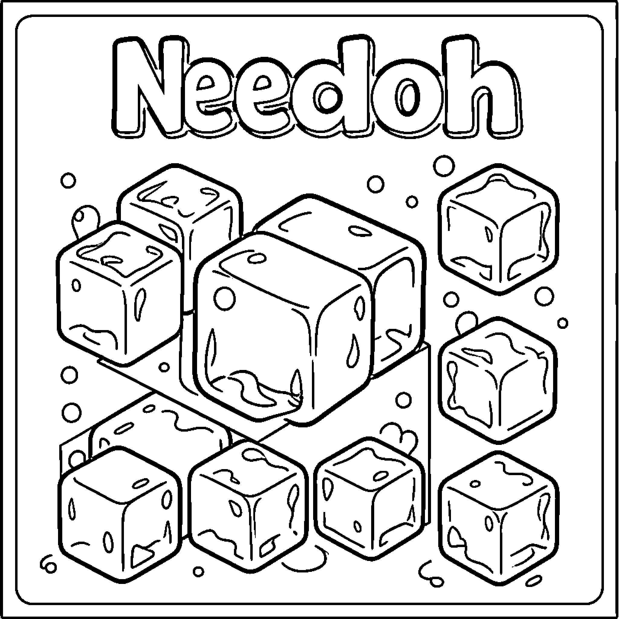 Ice Cube shapes scattered across a surface Coloring Page (free black-and-white line drawing printable PDF for all, from beginners to advanced learners, including children, teens, adults, and seniors)
