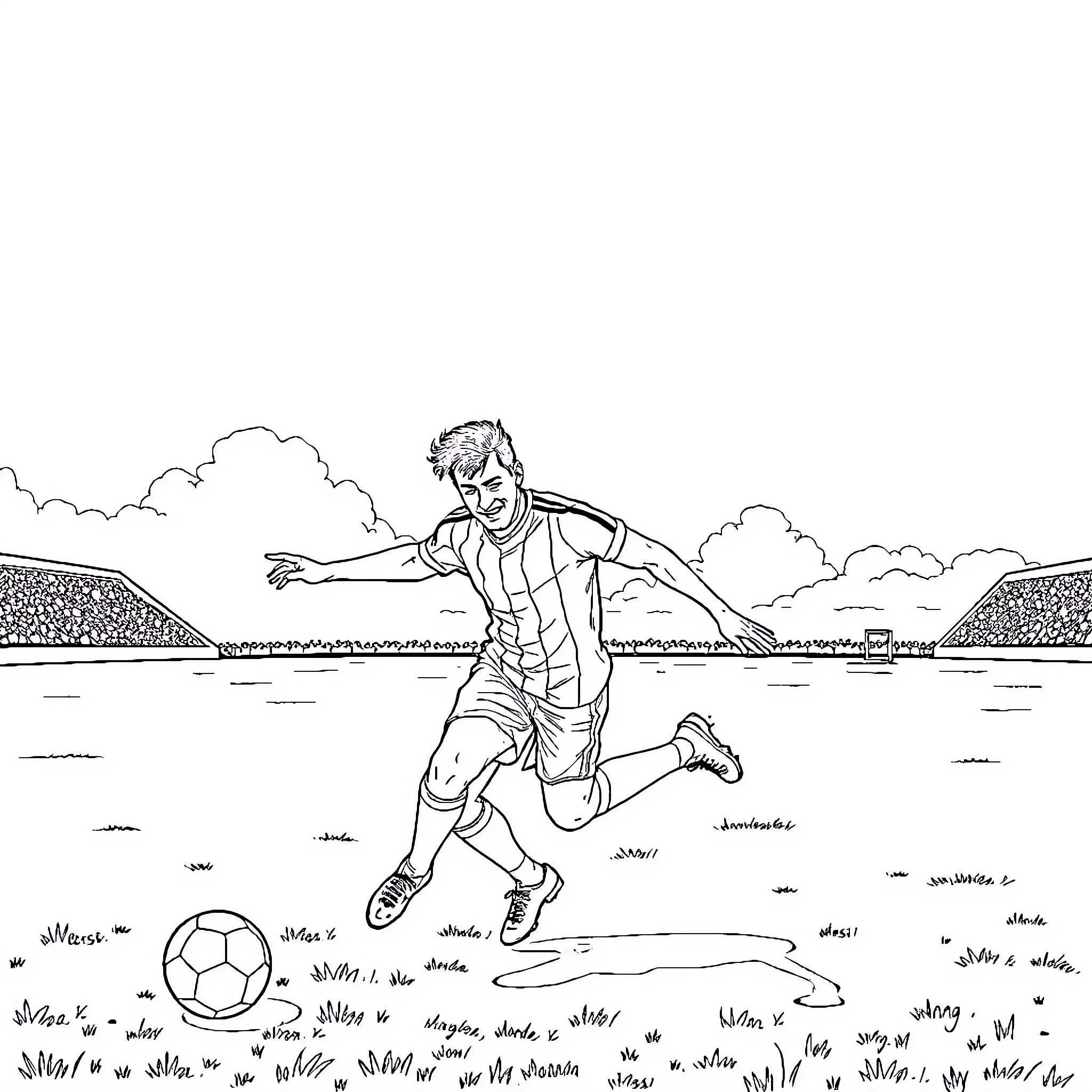 Football player running with the ball in the field Coloring Page (free black-and-white line drawing printable PDF for all, from beginners to advanced learners, including children, teens, adults, and seniors)