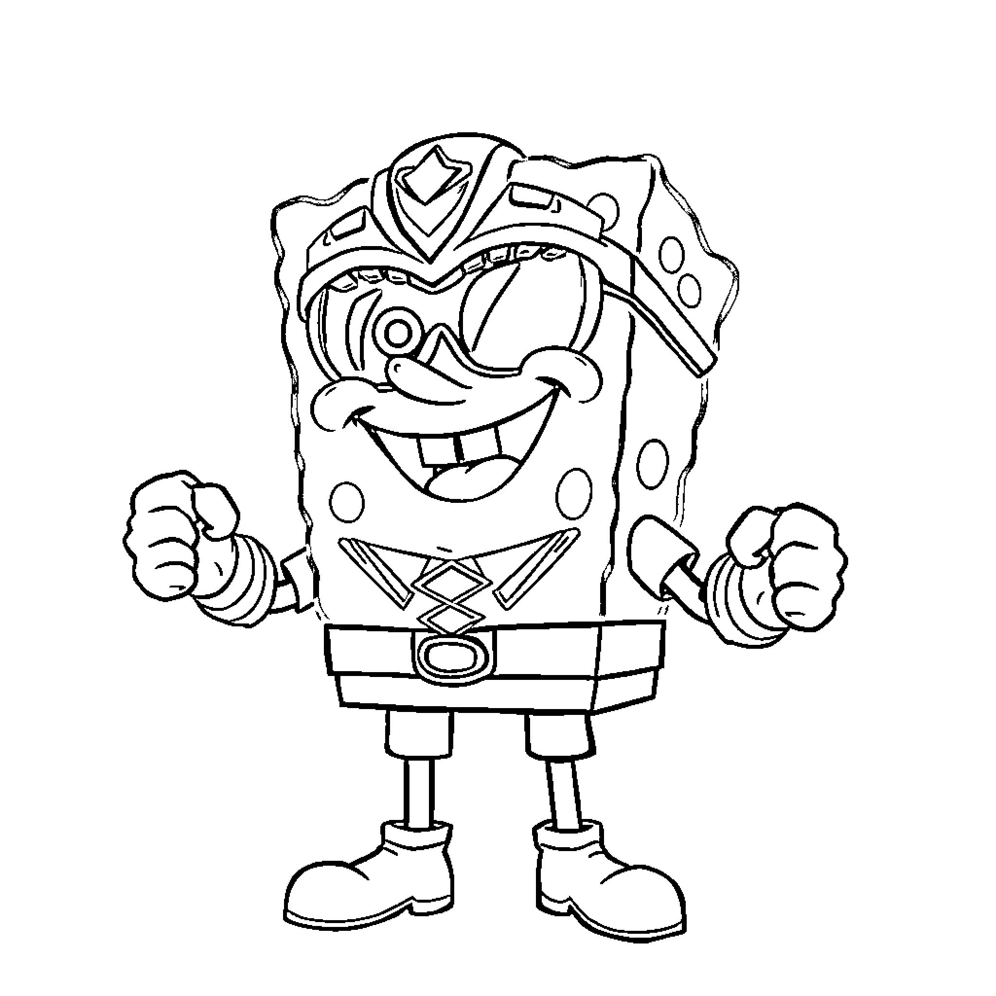 Spongebob Squarepants in heroic action pose Coloring Page (free black-and-white line drawing printable PDF for all, from beginners to advanced learners, including children, teens, adults, and seniors)