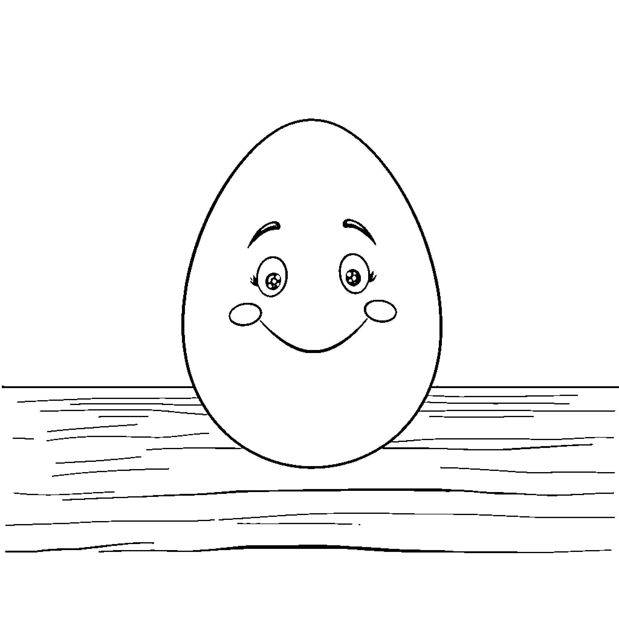 Egg smiling happily in the water Coloring Page (free black-and-white line drawing printable PDF for all, from beginners to advanced learners, including children, teens, adults, and seniors)