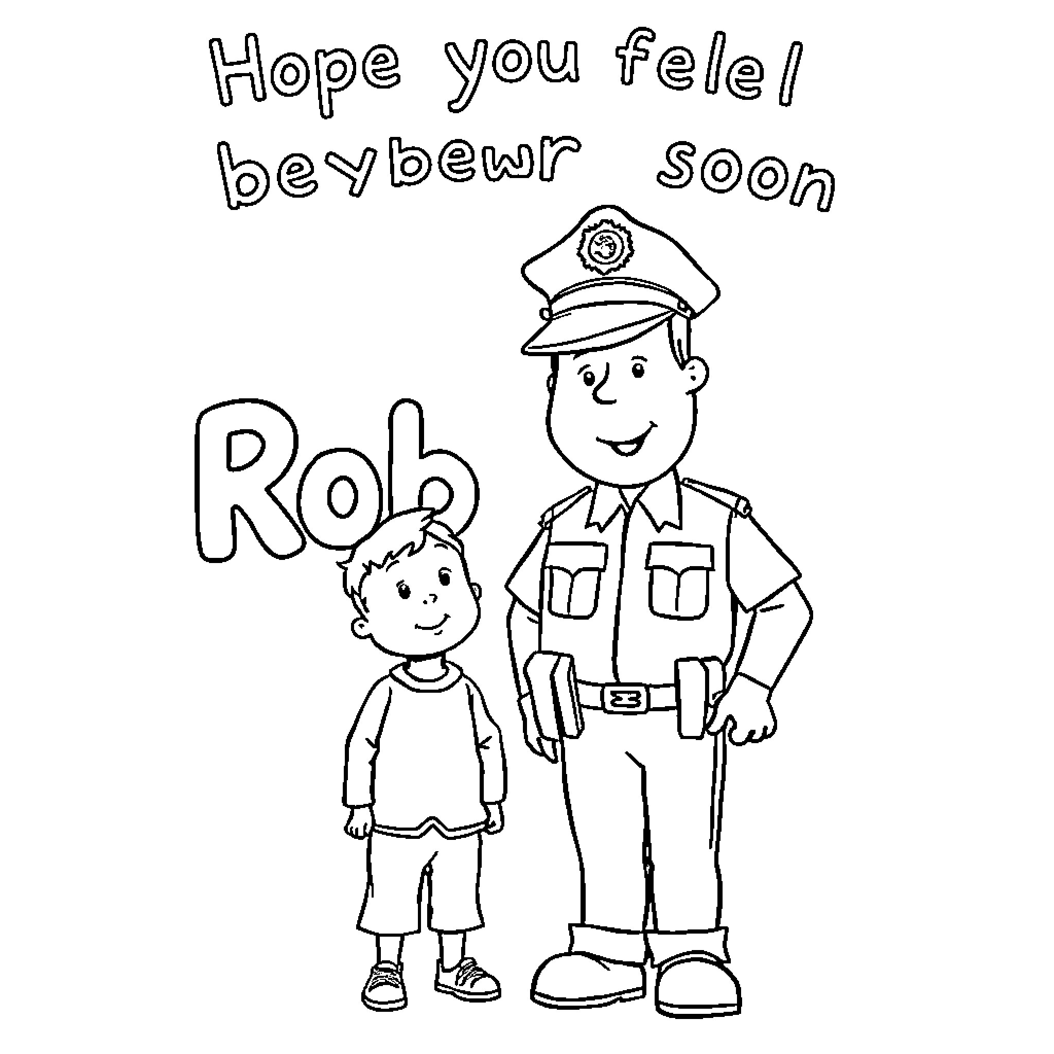 Boy hopes for policeman's return soon Coloring Page (free black-and-white line drawing printable PDF for all, from beginners to advanced learners, including children, teens, adults, and seniors)