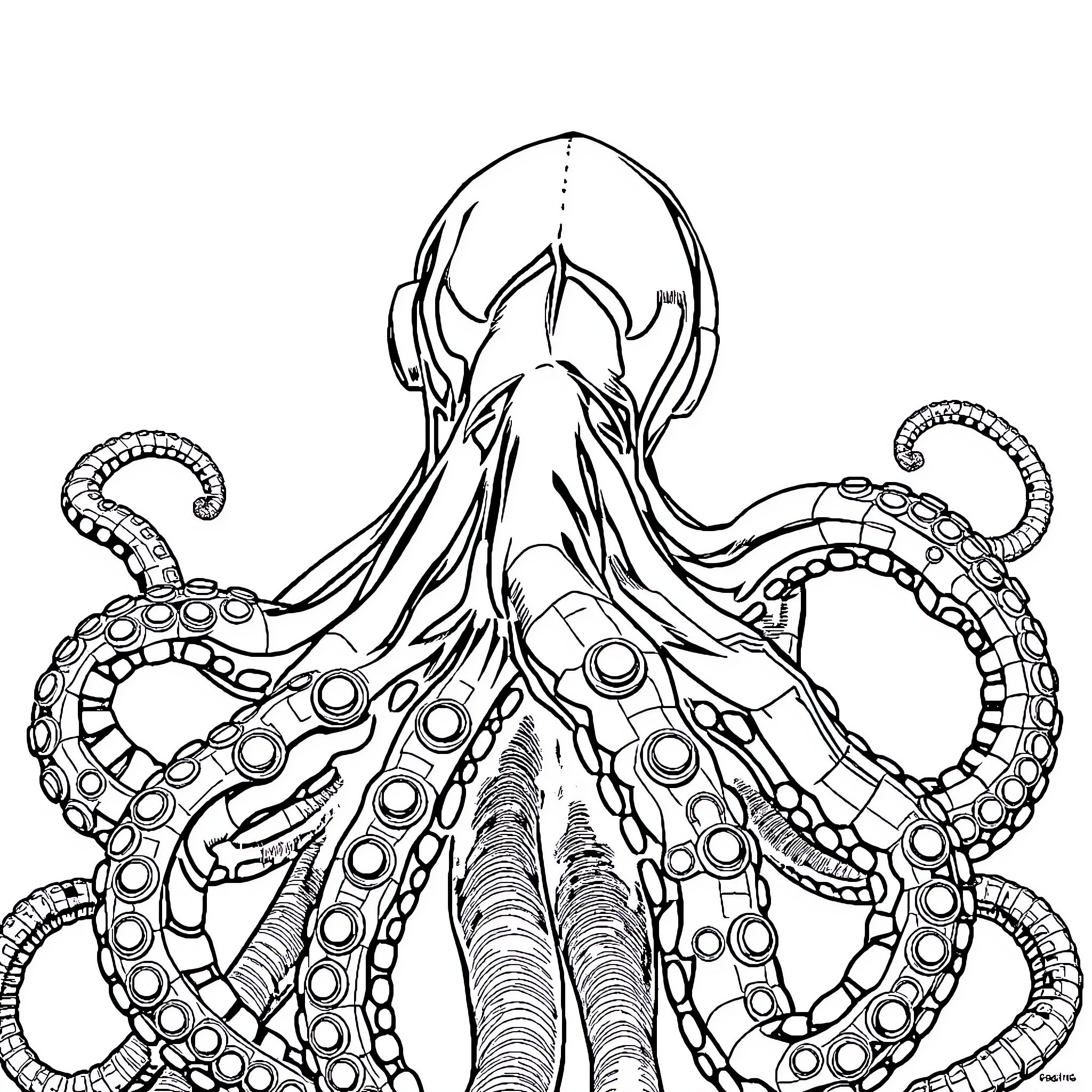 Doctor Octopus' Menacing Tentacles Coloring Page (free black-and-white line drawing printable PDF for all, from beginners to advanced learners, including children, teens, adults, and seniors)