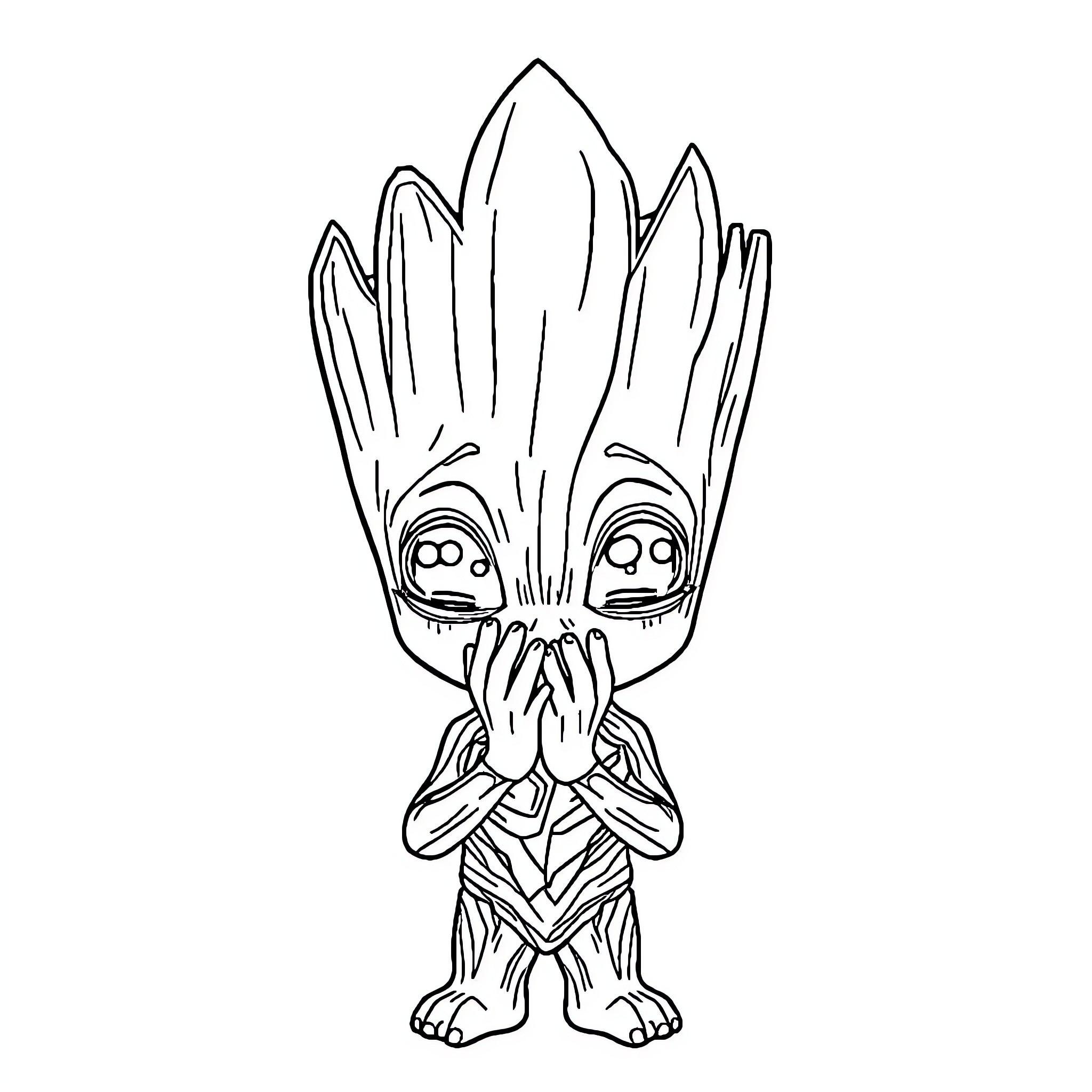 Groot making a silly expression Coloring Page (free black-and-white line drawing printable PDF for all, from beginners to advanced learners, including children, teens, adults, and seniors)