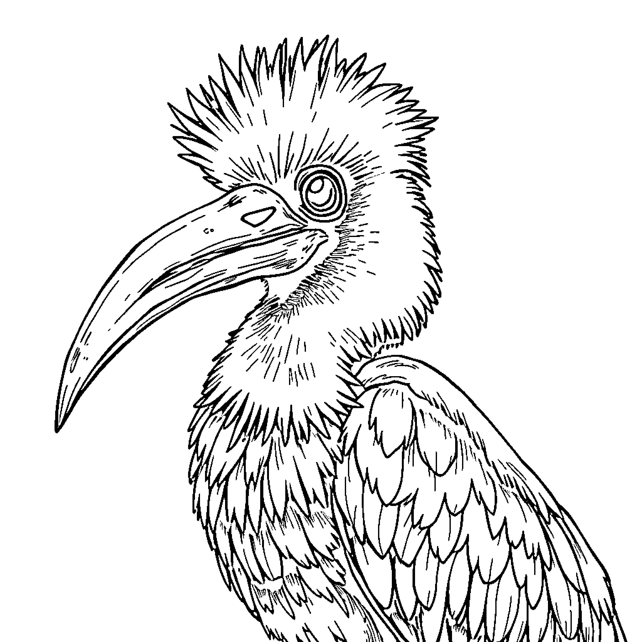 Roseate Spoonbill depicted in detailed illustration Coloring Page (free black-and-white line drawing printable PDF for all, from beginners to advanced learners, including children, teens, adults, and seniors)