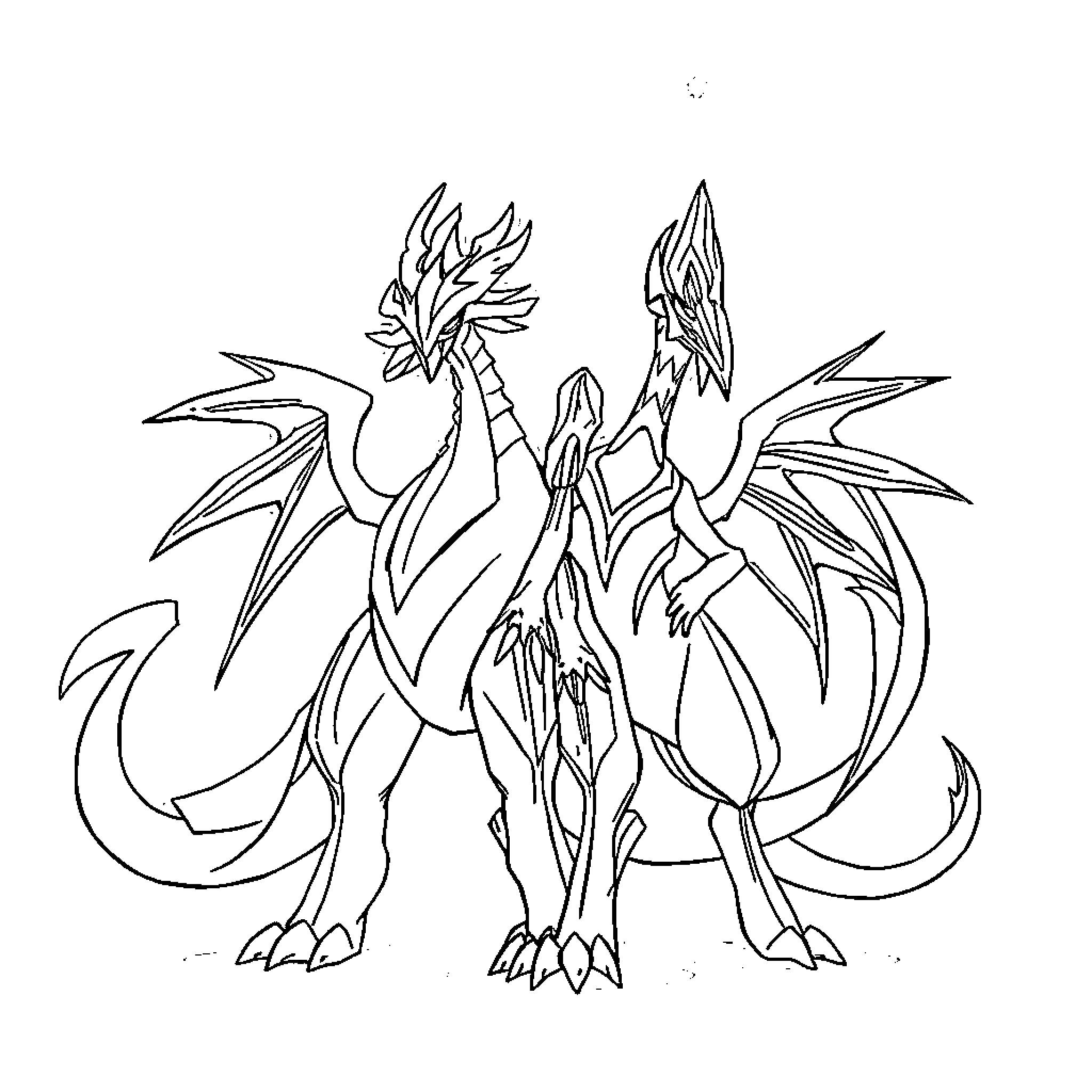 Pokémon dragon-like creature in battle stance Coloring Page (free black-and-white line drawing printable PDF for all, from beginners to advanced learners, including children, teens, adults, and seniors)