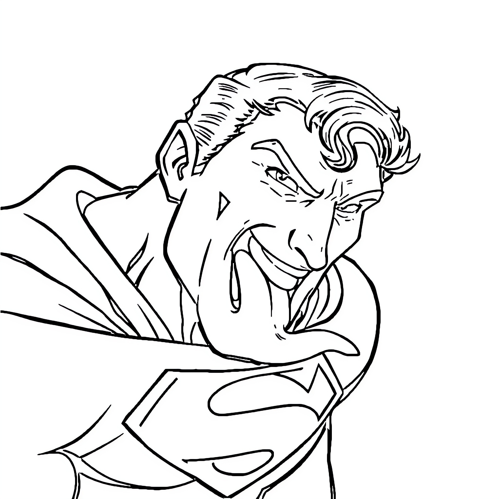 Superman in action-packed pose Coloring Page (free black-and-white line drawing printable PDF for all, from beginners to advanced learners, including children, teens, adults, and seniors)