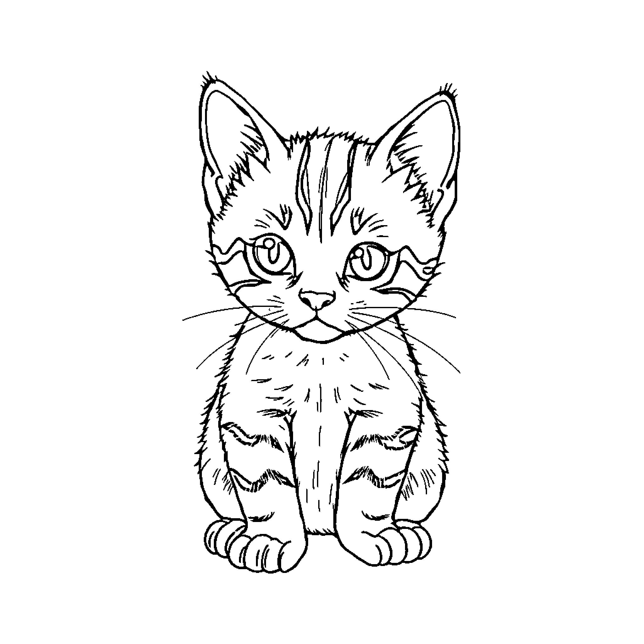 Kitten with curious expression Coloring Page (free black-and-white line drawing printable PDF for all, from beginners to advanced learners, including children, teens, adults, and seniors)