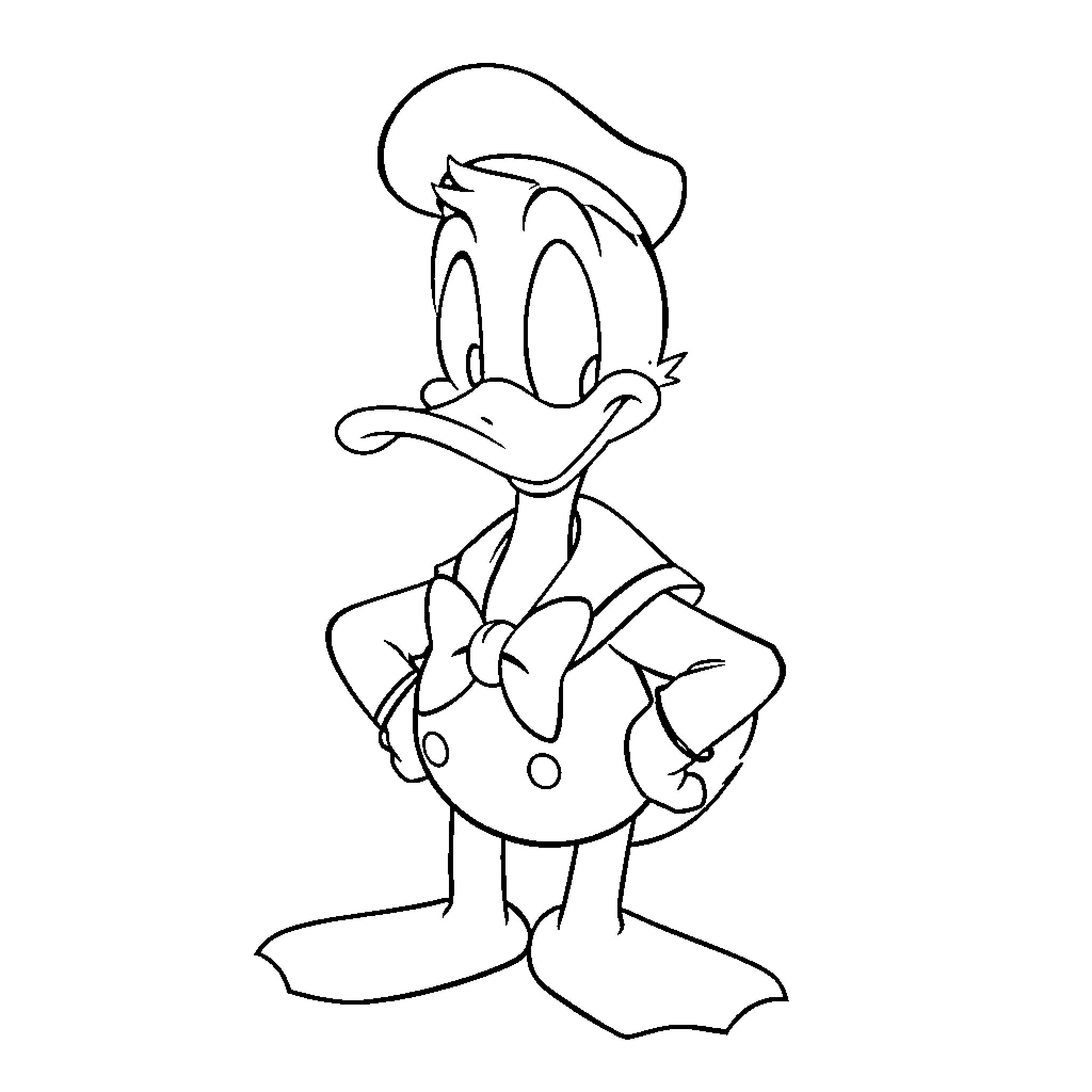 Donald Duck in a playful pose Coloring Page (free black-and-white line drawing printable PDF for all, from beginners to advanced learners, including children, teens, adults, and seniors)