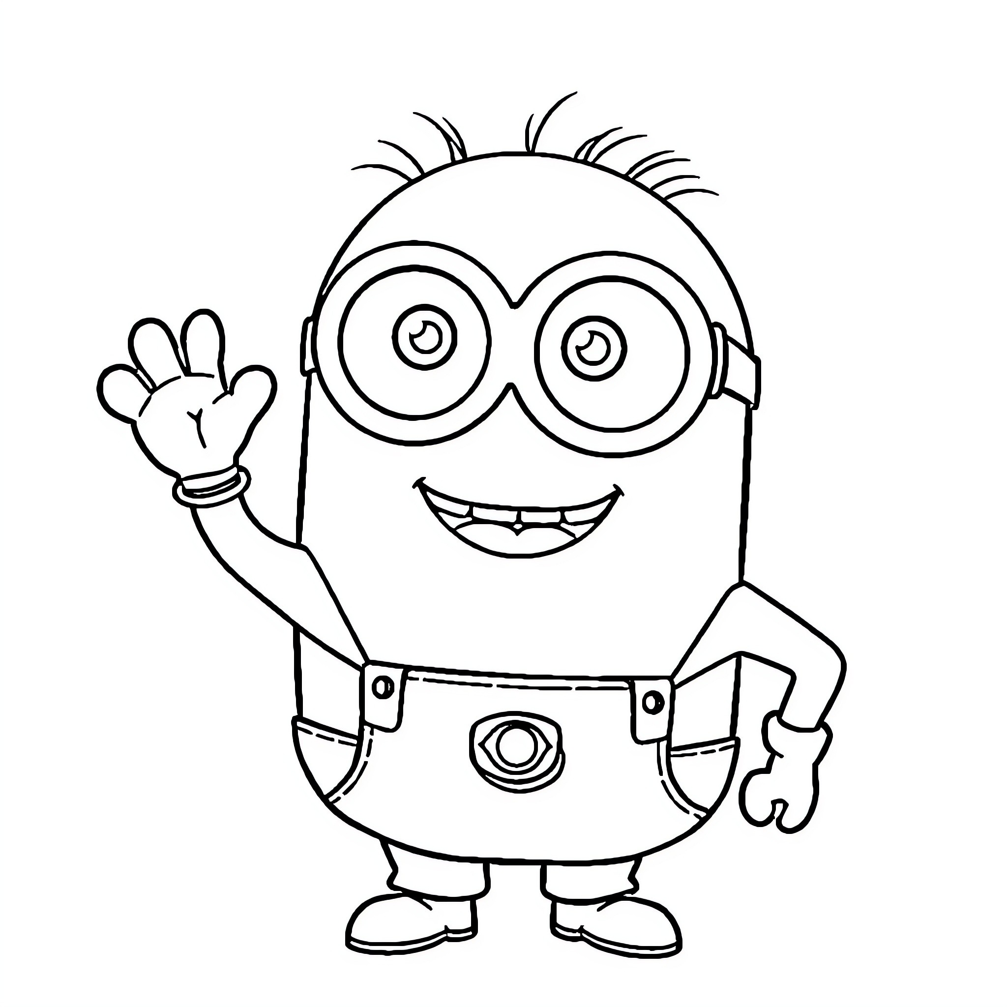 Minion waving happily with a friendly expression Coloring Page (free black-and-white line drawing printable PDF for all, from beginners to advanced learners, including children, teens, adults, and seniors)