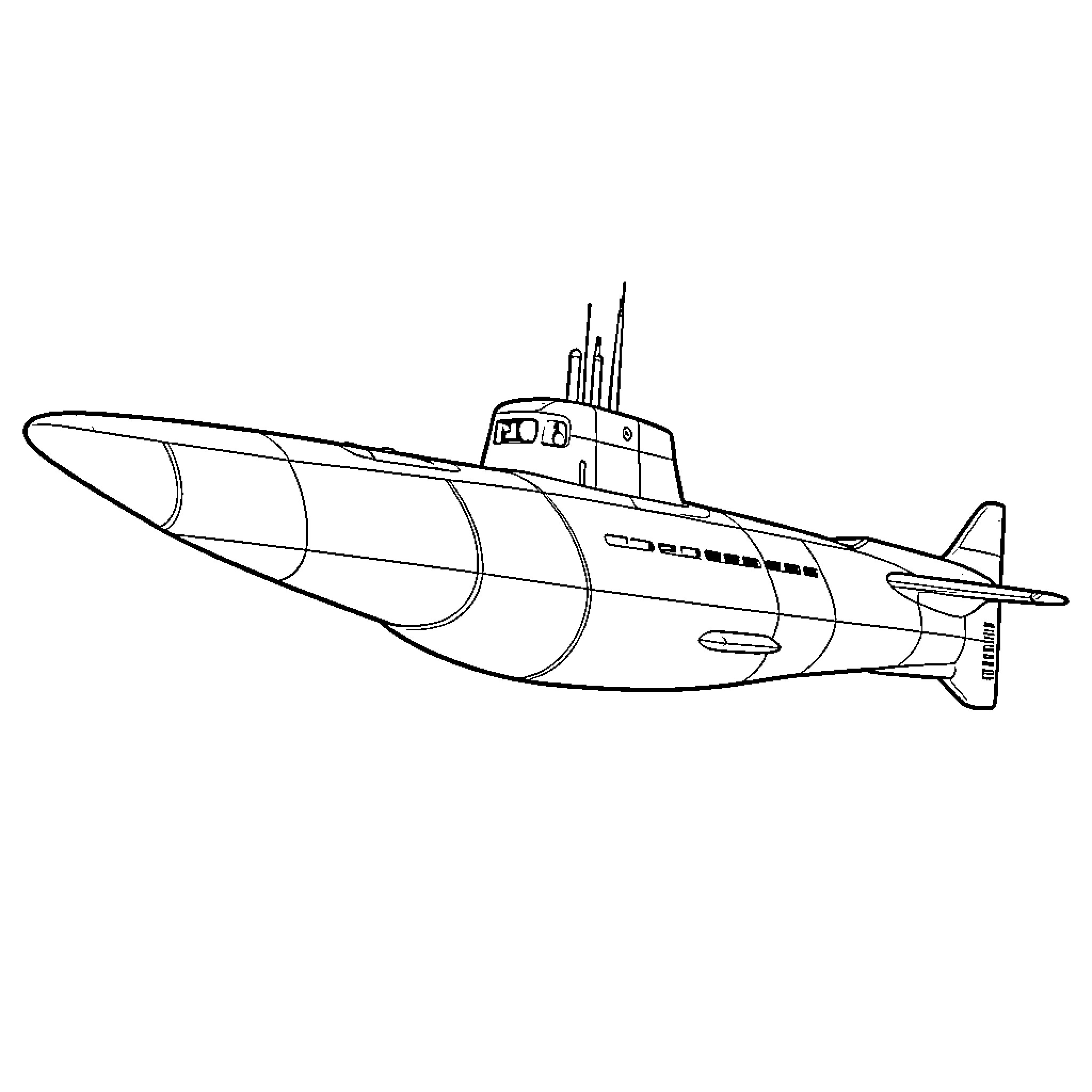 Submarine submerging underwater on a mission Coloring Page (free black-and-white line drawing printable PDF for all, from beginners to advanced learners, including children, teens, adults, and seniors)