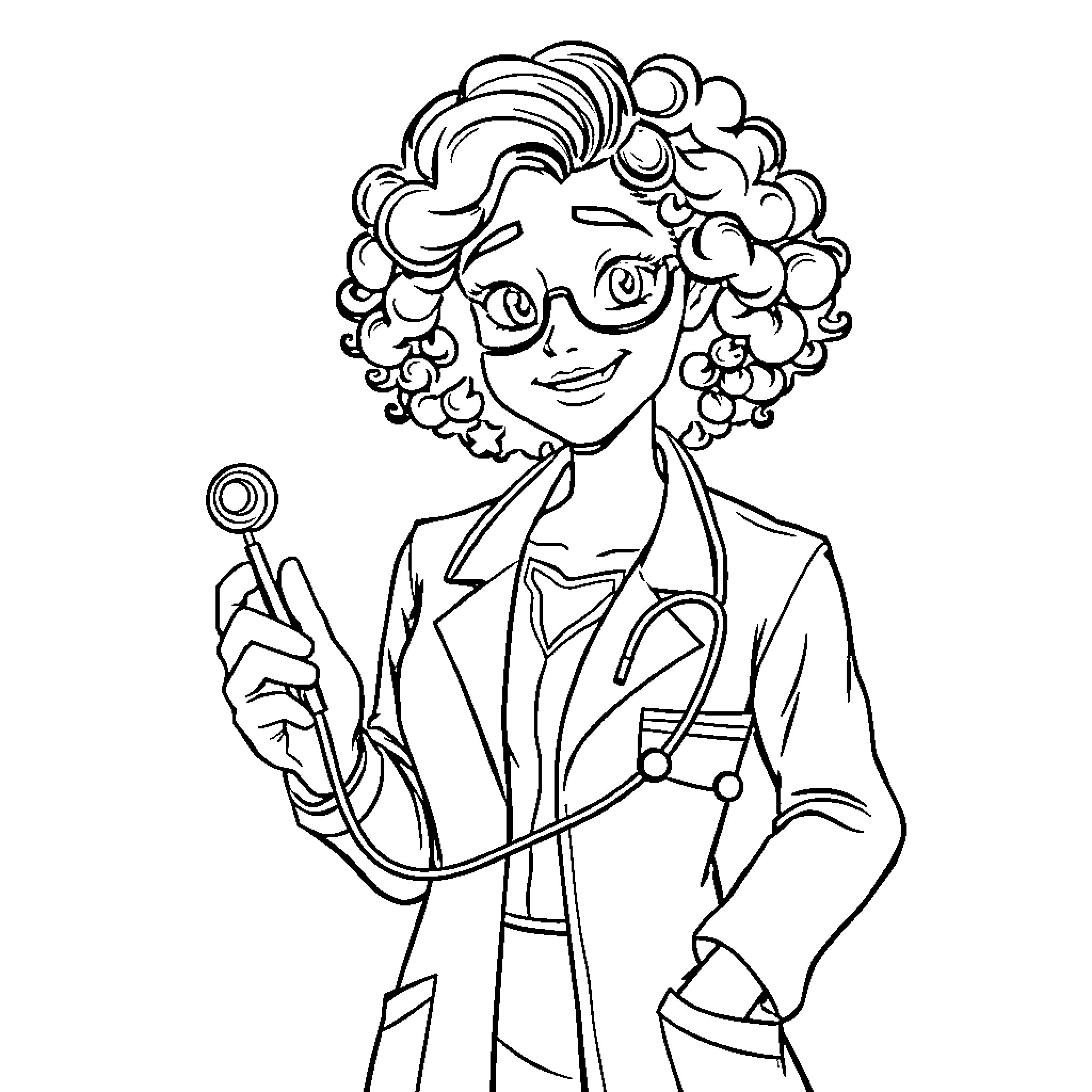 Doctor Examining Patient with Warm Bedside Manner Coloring Page (free black-and-white line drawing printable PDF for all, from beginners to advanced learners, including children, teens, adults, and seniors)