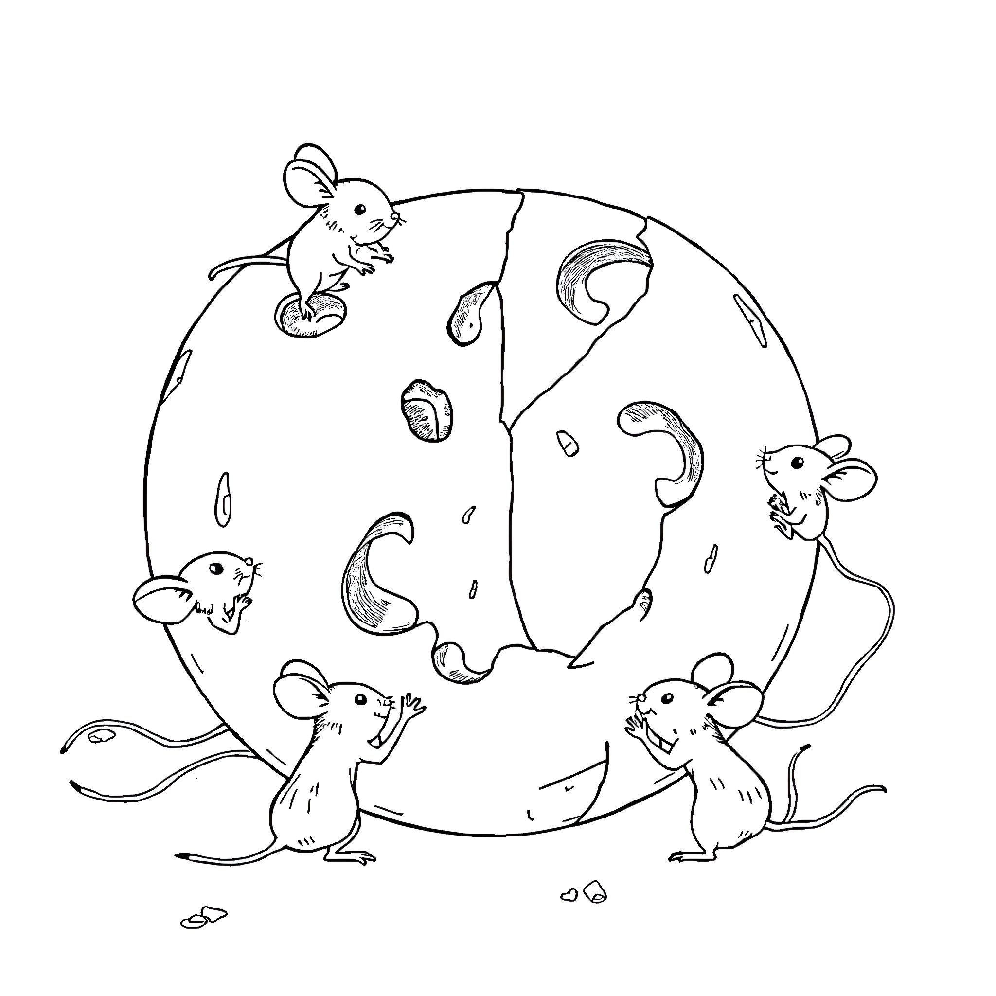 Mouse friends enjoying a playful dance Coloring Page (free black-and-white line drawing printable PDF for all, from beginners to advanced learners, including children, teens, adults, and seniors)