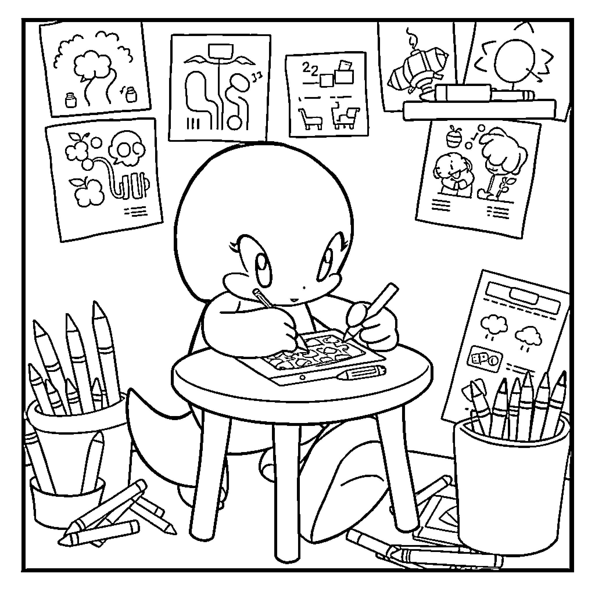 Knuckles Coloring Cartoon Character Sketching Drawings Coloring Page (free black-and-white line drawing printable PDF for all, from beginners to advanced learners, including children, teens, adults, and seniors)