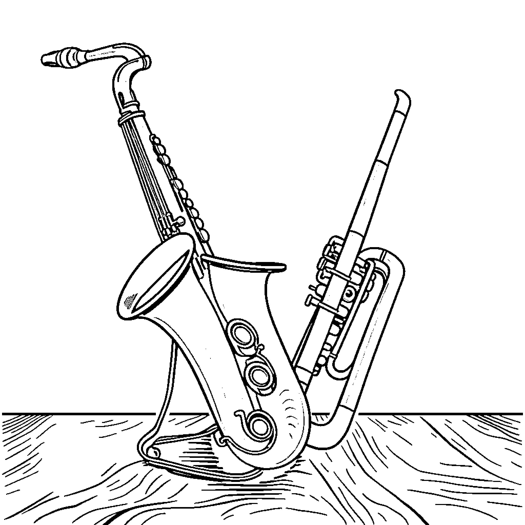 Instrument musical performance scene Coloring Page (free black-and-white line drawing printable PDF for all, from beginners to advanced learners, including children, teens, adults, and seniors)