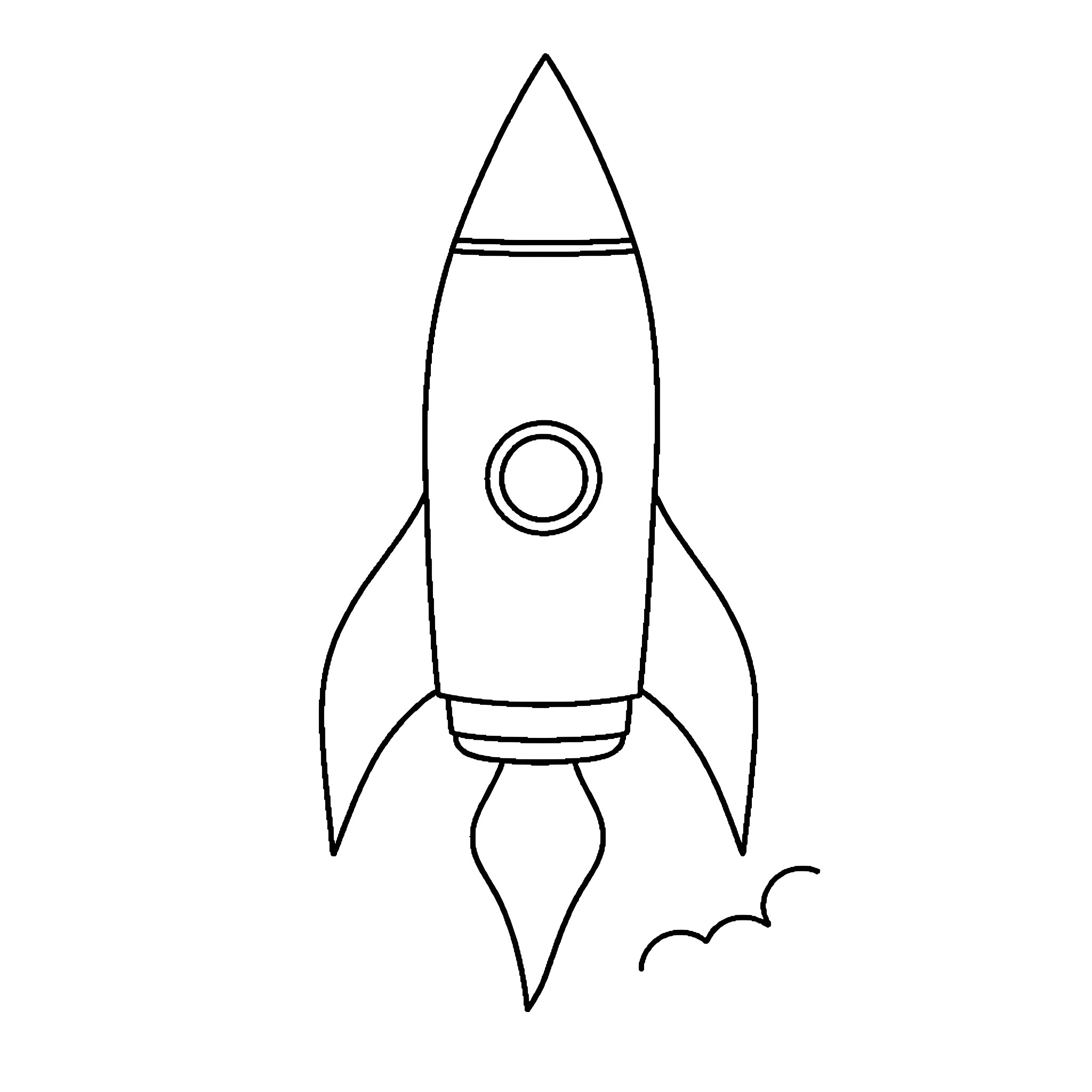 Rocket blasting off into space Coloring Page (free black-and-white line drawing printable PDF for all, from beginners to advanced learners, including children, teens, adults, and seniors)