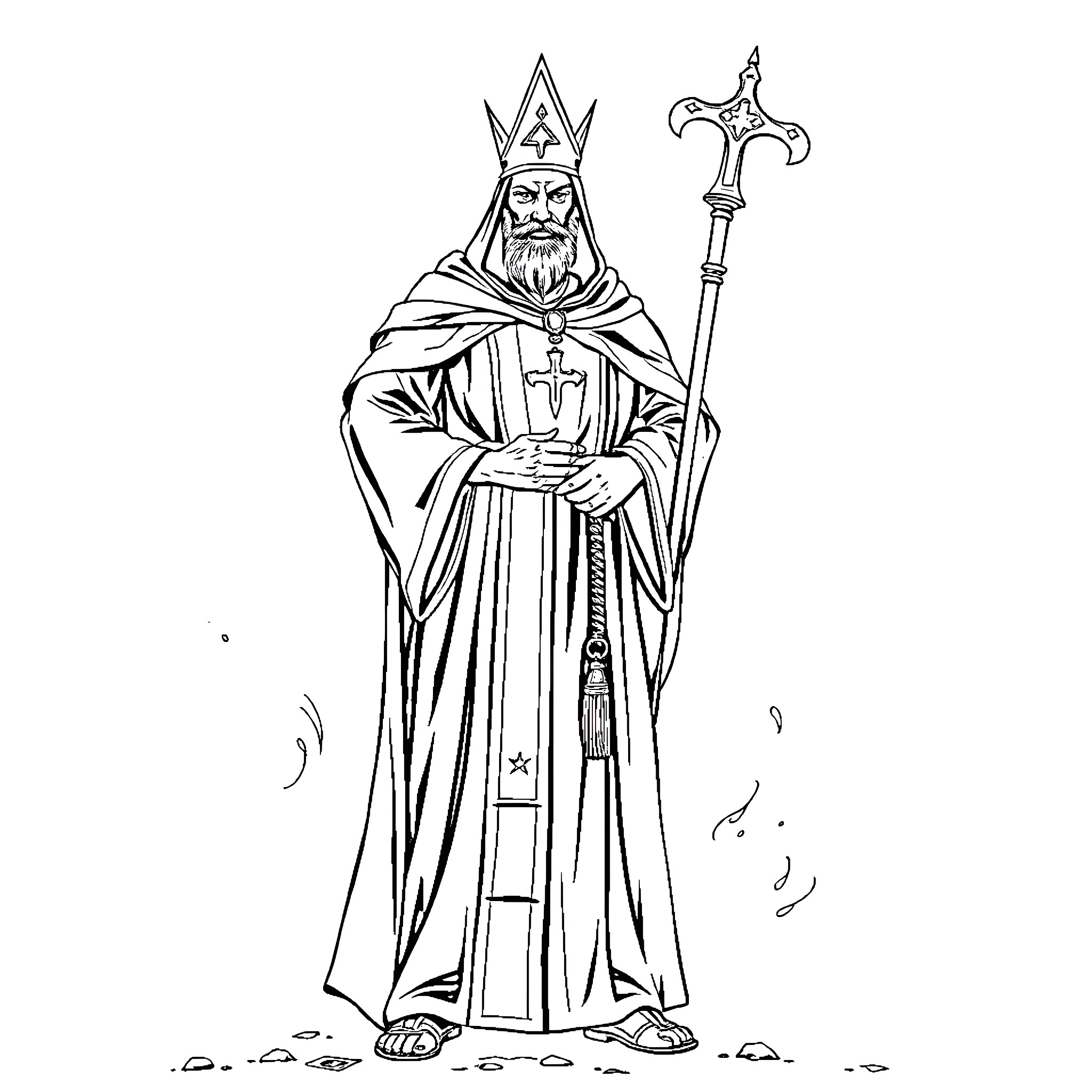 Brother in Majestic Clerical Attire Coloring Page (free black-and-white line drawing printable PDF for all, from beginners to advanced learners, including children, teens, adults, and seniors)