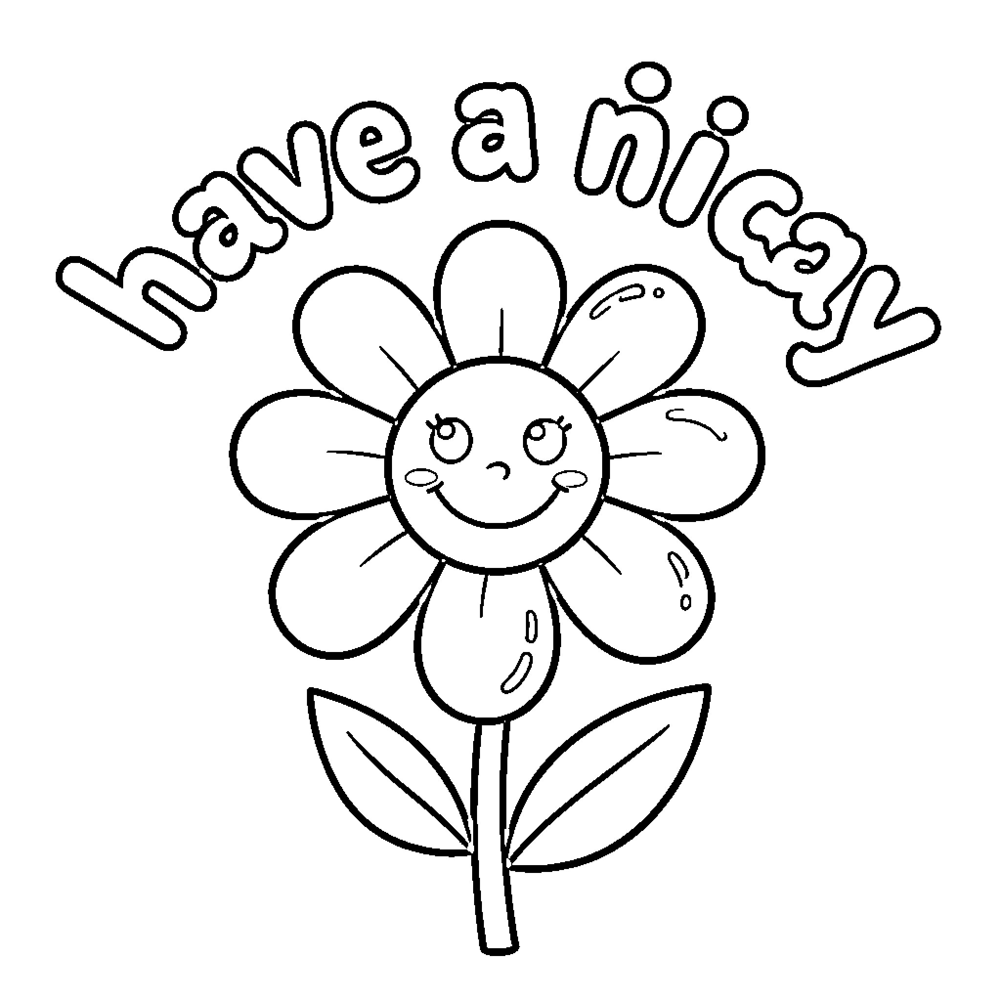 Flower with a Happy Facial Expression Coloring Page (free black-and-white line drawing printable PDF for all, from beginners to advanced learners, including children, teens, adults, and seniors)