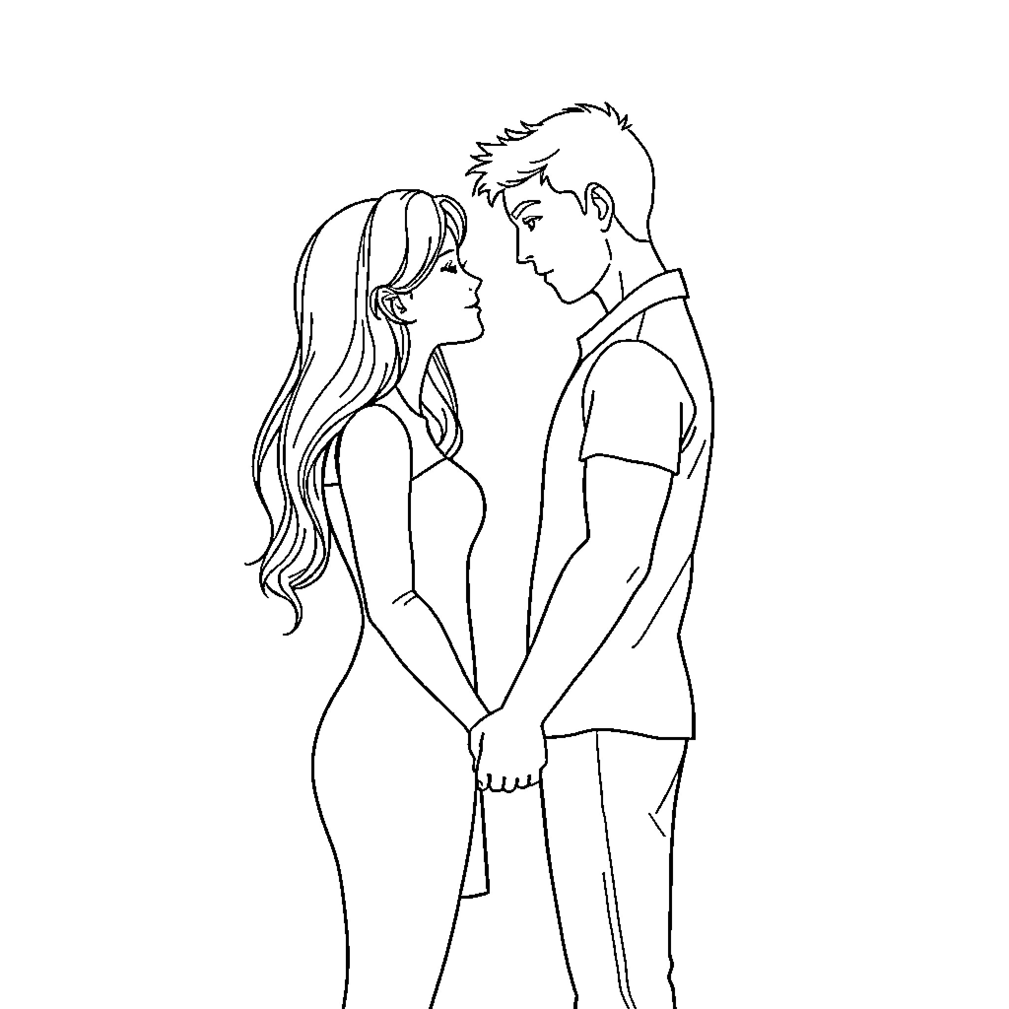 Love in a Tender Embrace Coloring Page (free black-and-white line drawing printable PDF for all, from beginners to advanced learners, including children, teens, adults, and seniors)