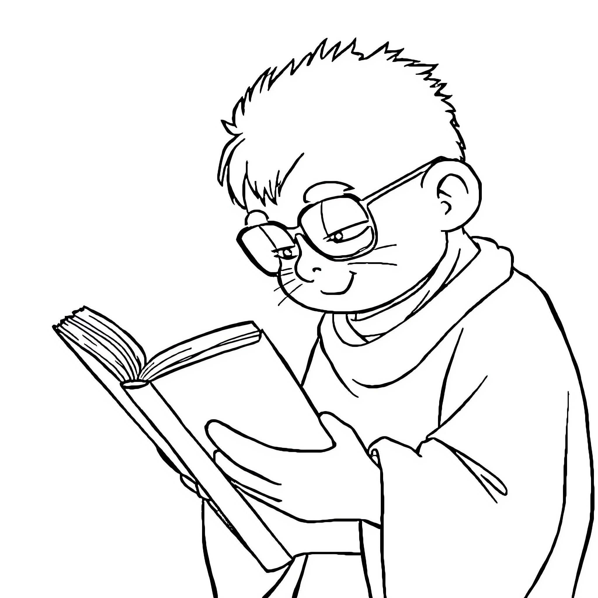 Kukang reading a book attentively Coloring Page (free black-and-white line drawing printable PDF for all, from beginners to advanced learners, including children, teens, adults, and seniors)