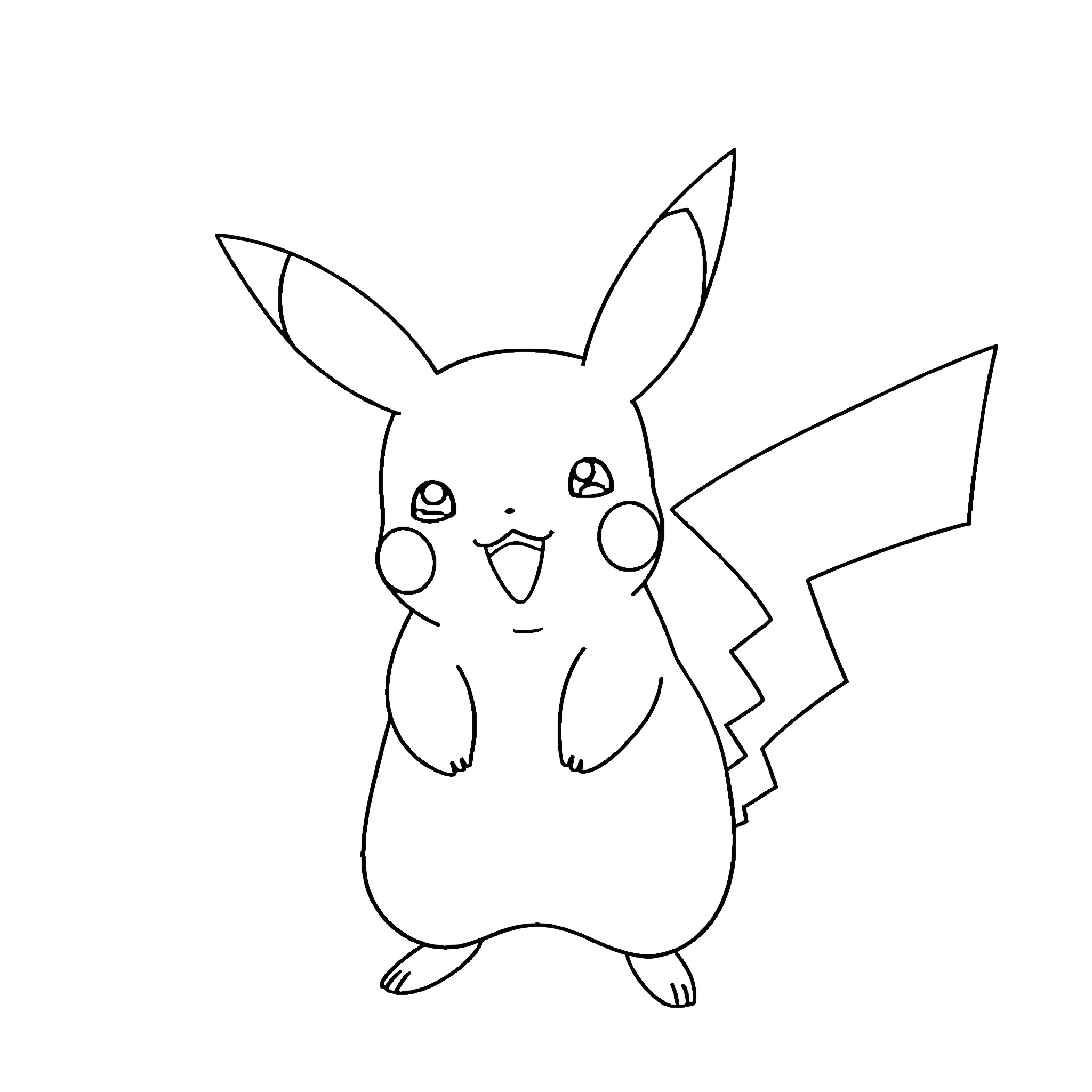 Pikachu - Simple Outline Drawing Coloring Page (free black-and-white line drawing printable PDF for all, from beginners to advanced learners, including children, teens, adults, and seniors)