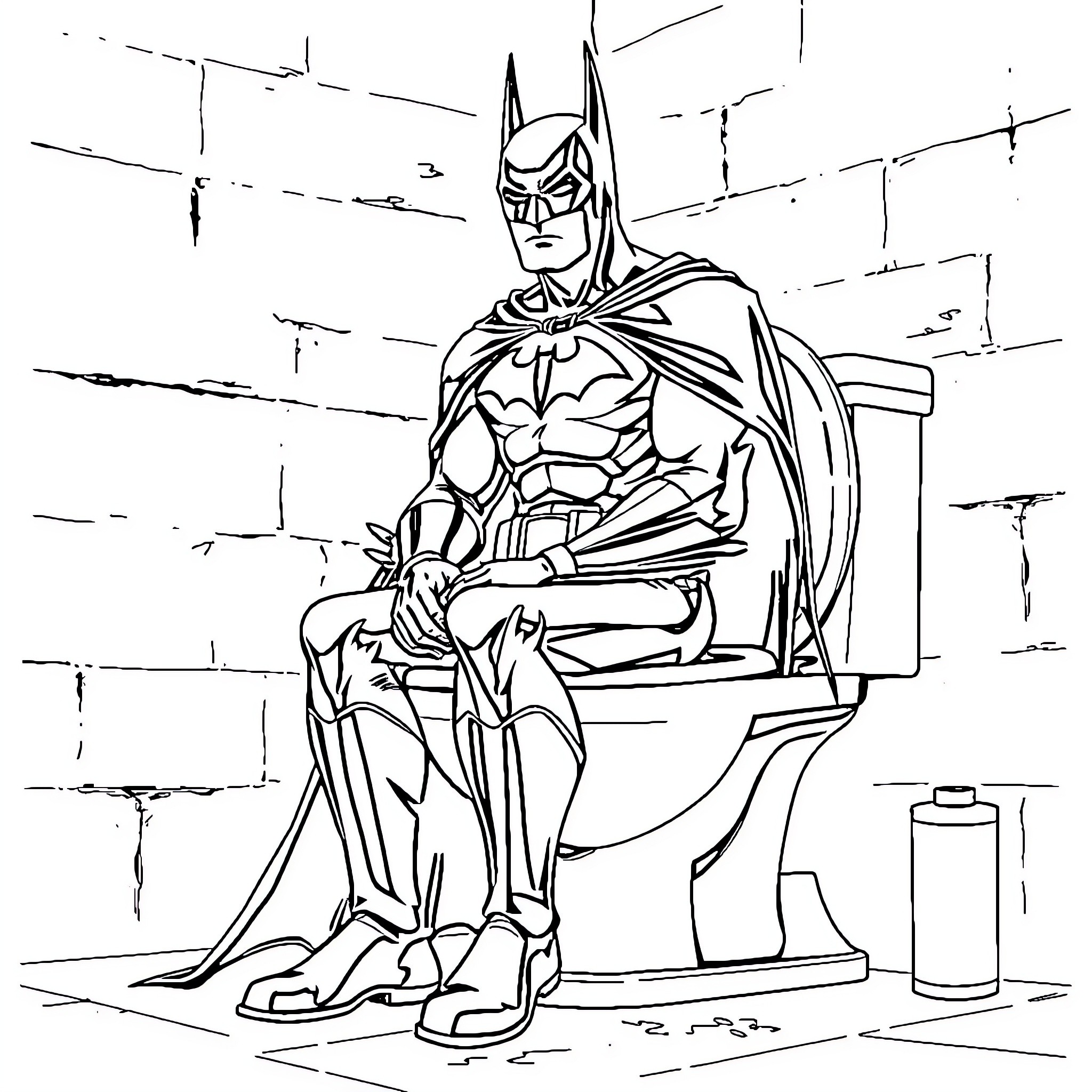 Batman sitting on throne with determination Coloring Page (free black-and-white line drawing printable PDF for all, from beginners to advanced learners, including children, teens, adults, and seniors)