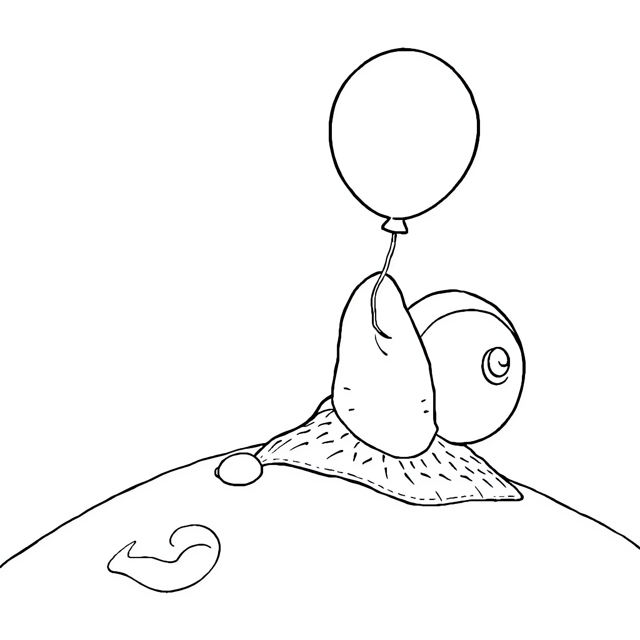 Snail floating with a balloon Coloring Page (free black-and-white line drawing printable PDF for all, from beginners to advanced learners, including children, teens, adults, and seniors)