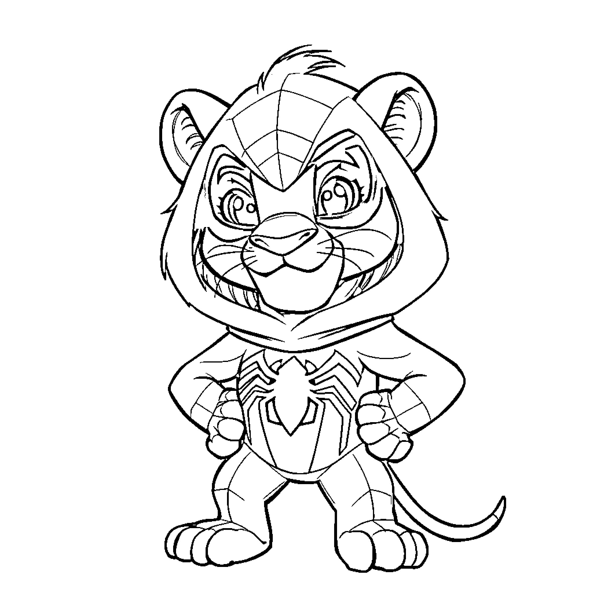 Simba's Playful Transformation Coloring Page (free black-and-white line drawing printable PDF for all, from beginners to advanced learners, including children, teens, adults, and seniors)