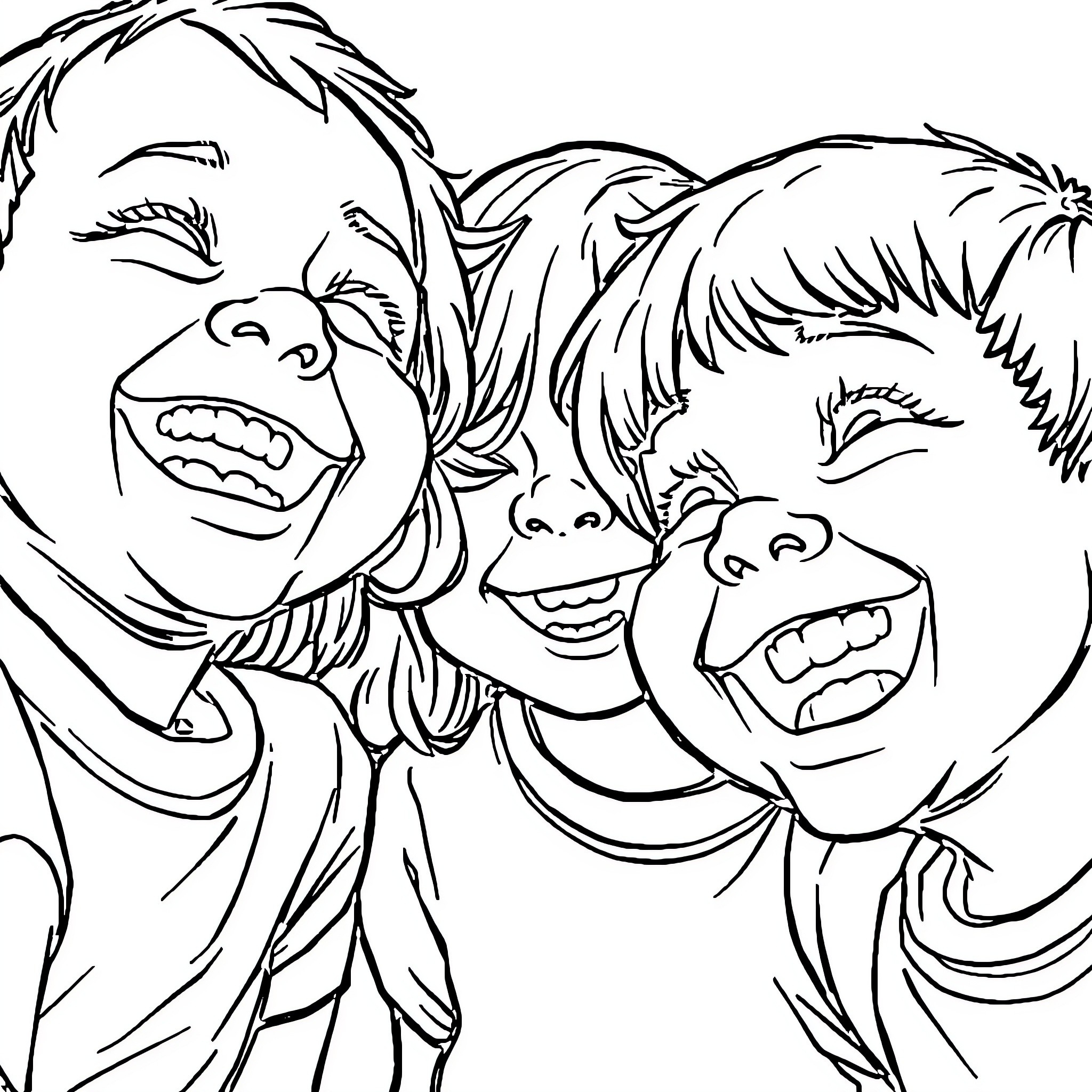 Child's joyful expressions with friends Coloring Page (free black-and-white line drawing printable PDF for all, from beginners to advanced learners, including children, teens, adults, and seniors)