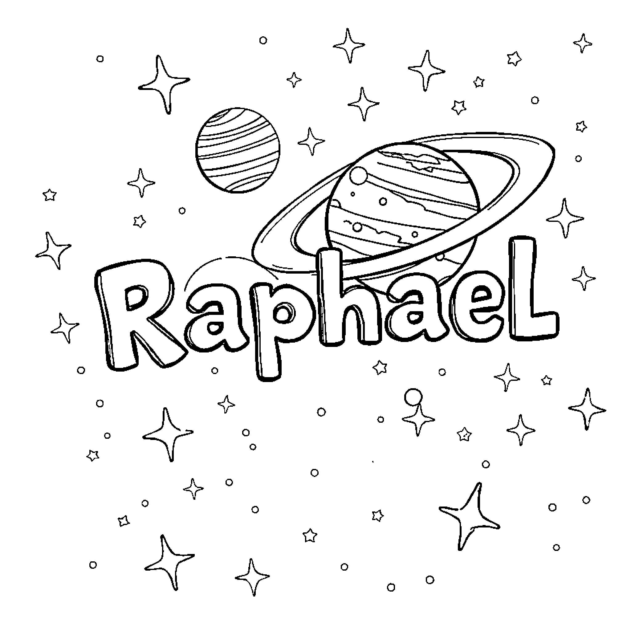 Planet Raphael exploring the cosmos Coloring Page (free black-and-white line drawing printable PDF for all, from beginners to advanced learners, including children, teens, adults, and seniors)