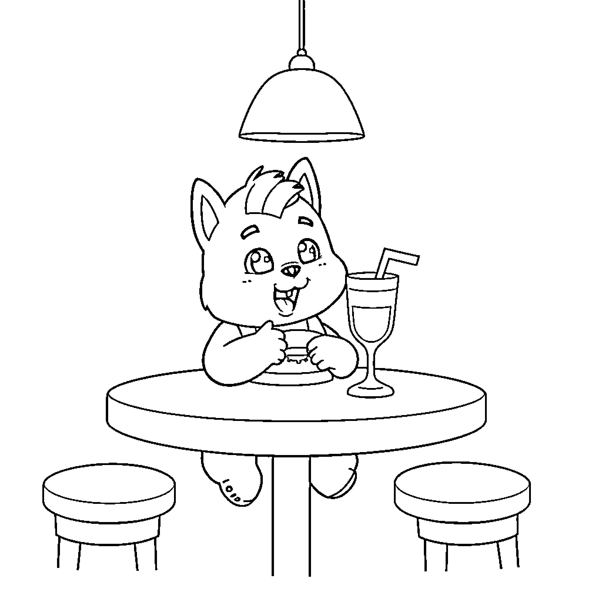 Nezuko enjoying a refreshing drink Coloring Page (free black-and-white line drawing printable PDF for all, from beginners to advanced learners, including children, teens, adults, and seniors)