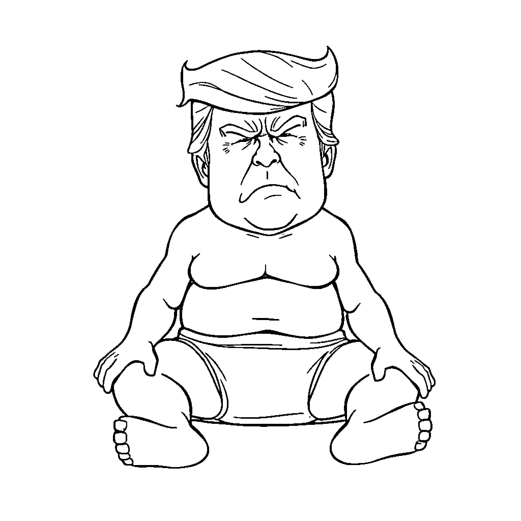 Donald Trump's Angry Outburst Coloring Page (free black-and-white line drawing printable PDF for all, from beginners to advanced learners, including children, teens, adults, and seniors)