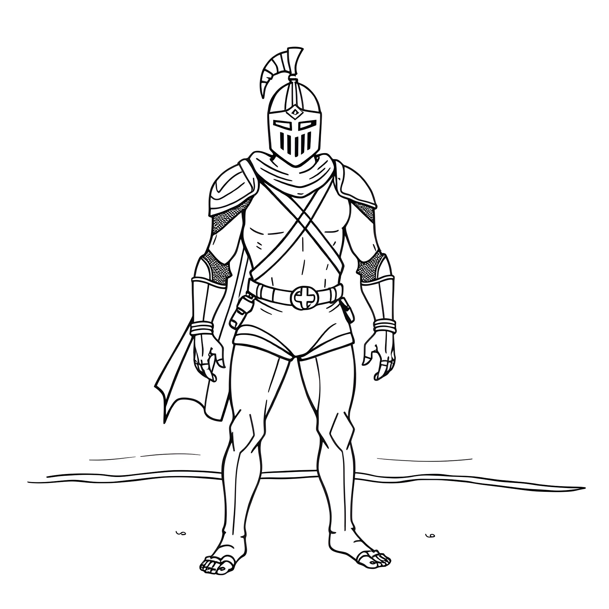 Knight in shining armor standing with confidence Coloring Page (free black-and-white line drawing printable PDF for all, from beginners to advanced learners, including children, teens, adults, and seniors)