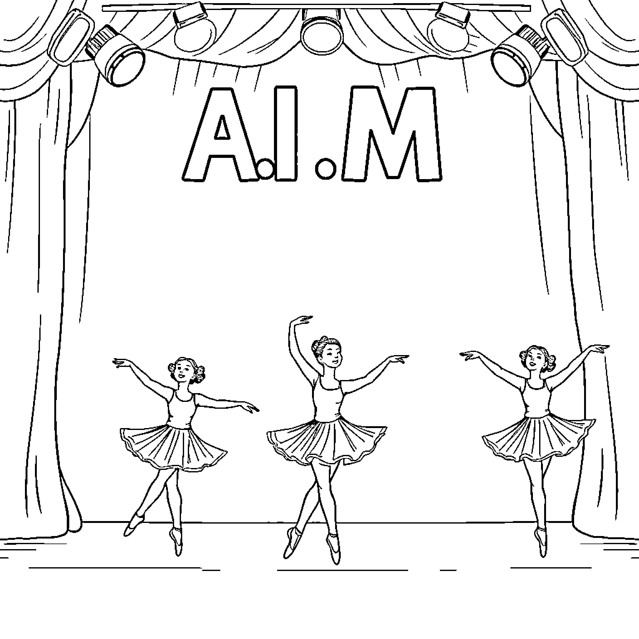 Ballerina Dancers Performing on Stage Coloring Page (free black-and-white line drawing printable PDF for all, from beginners to advanced learners, including children, teens, adults, and seniors)
