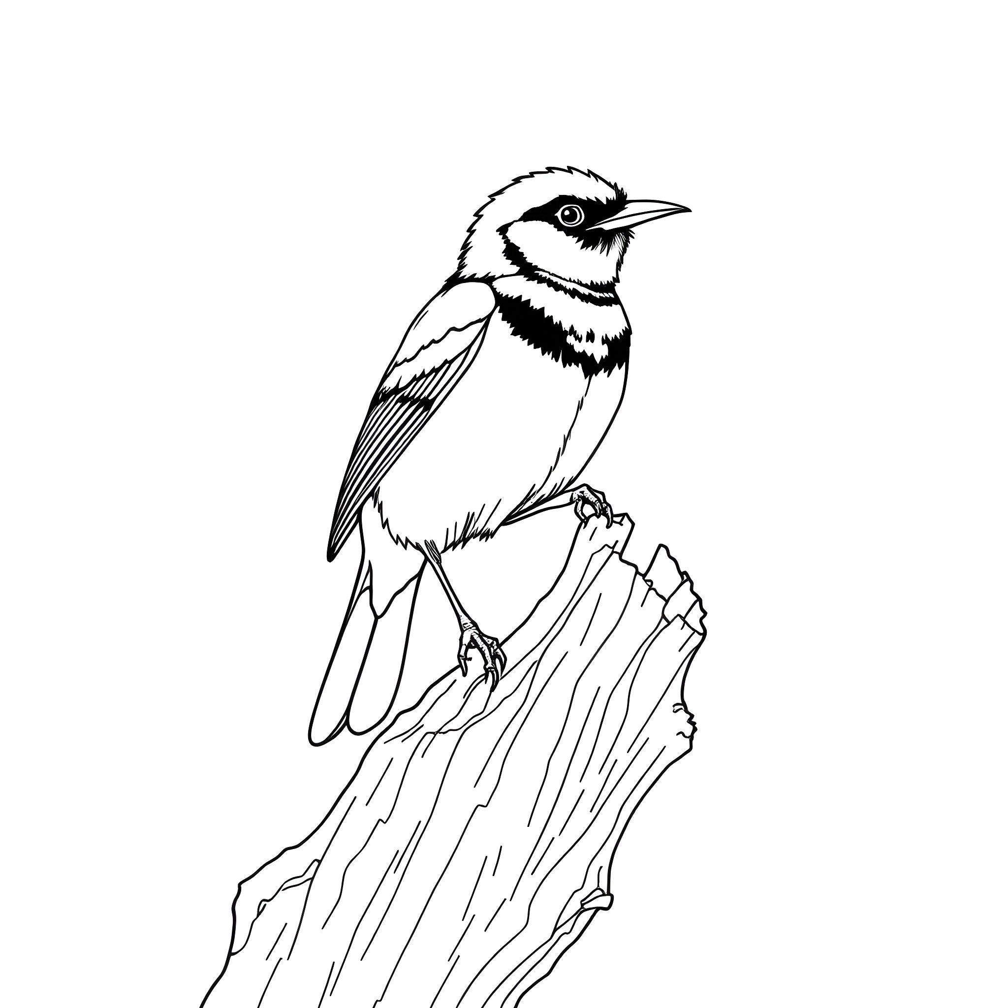Tanager perched on a tree branch Coloring Page (free black-and-white line drawing printable PDF for all, from beginners to advanced learners, including children, teens, adults, and seniors)